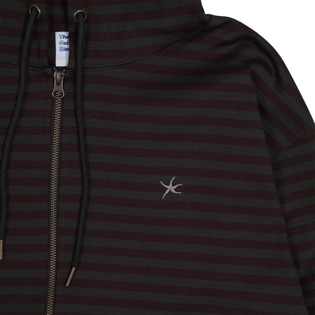 TCM stripe hooded zip-up (charcoal/burgundy)