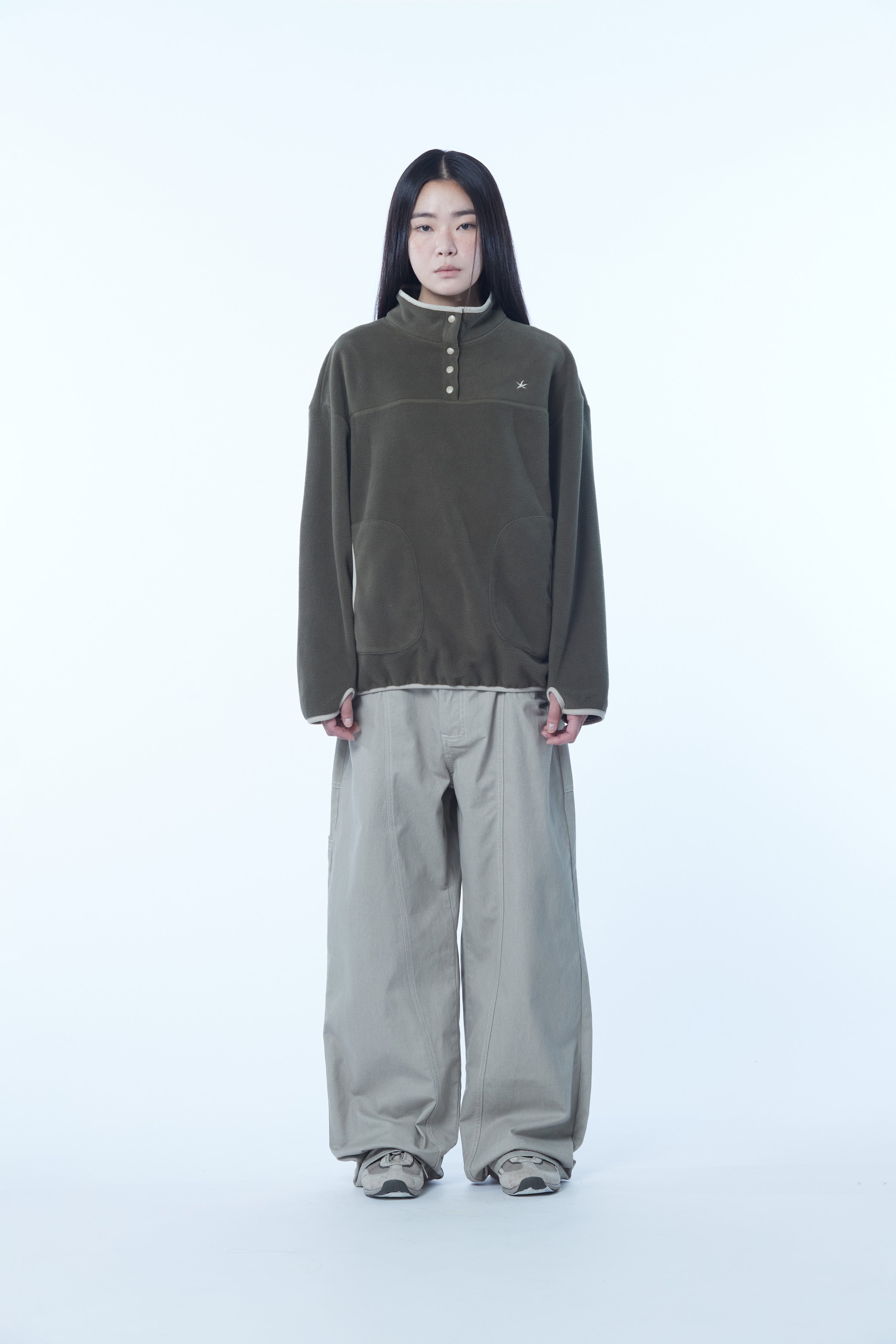 TCM half button fleece pullover (khaki)