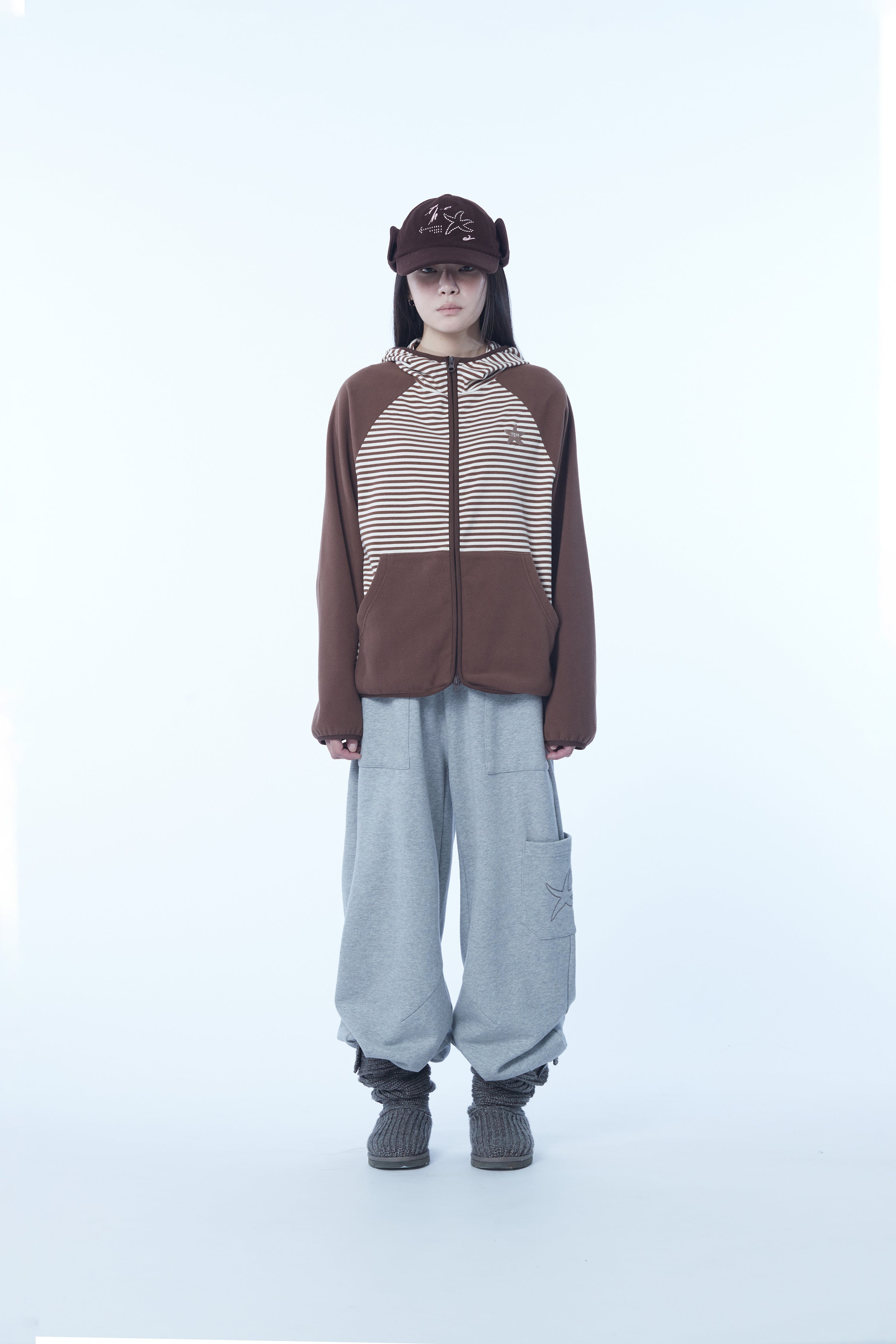 TCM stripe raglan fleece jacket (brown)