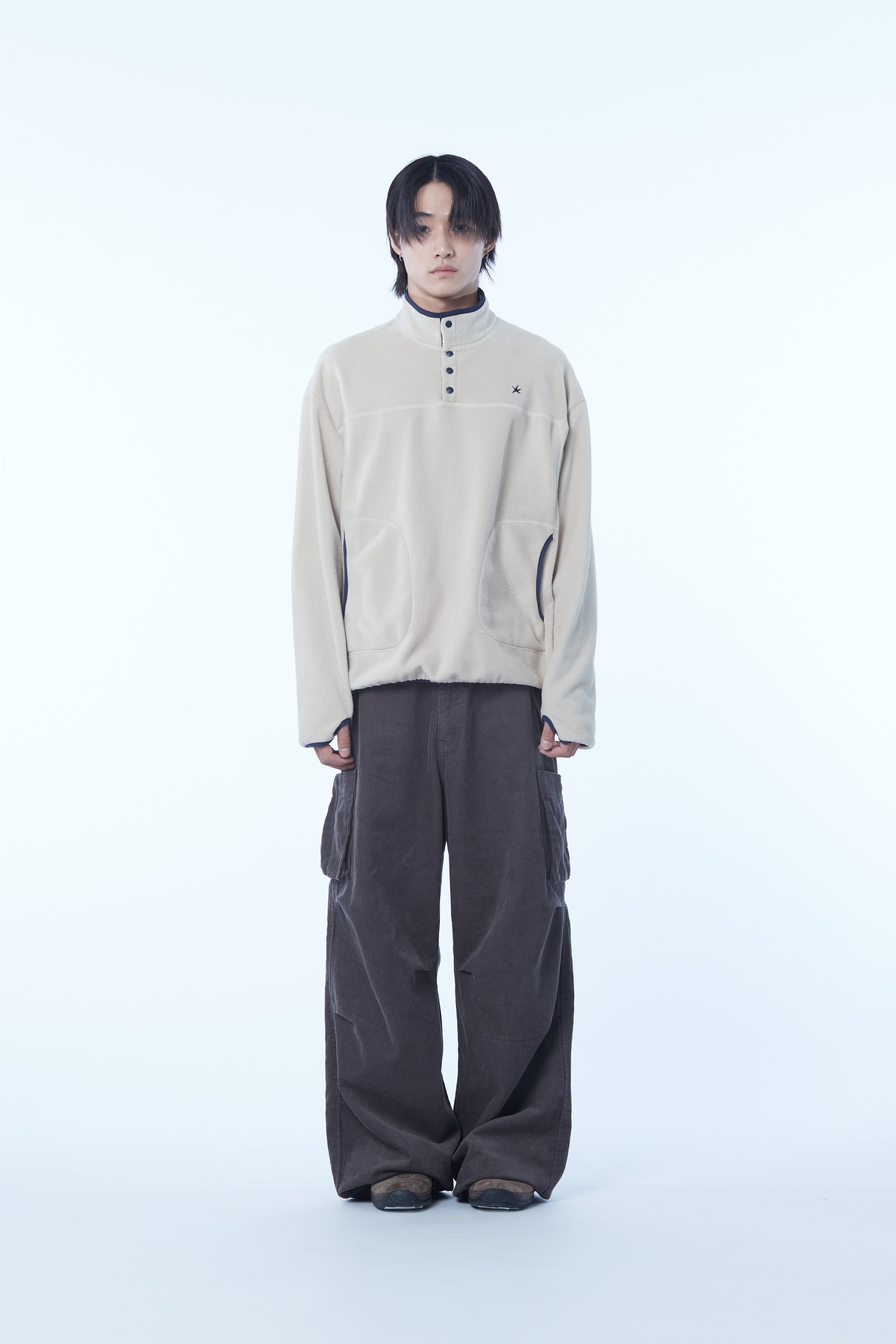 TCM half button fleece pullover (beige)