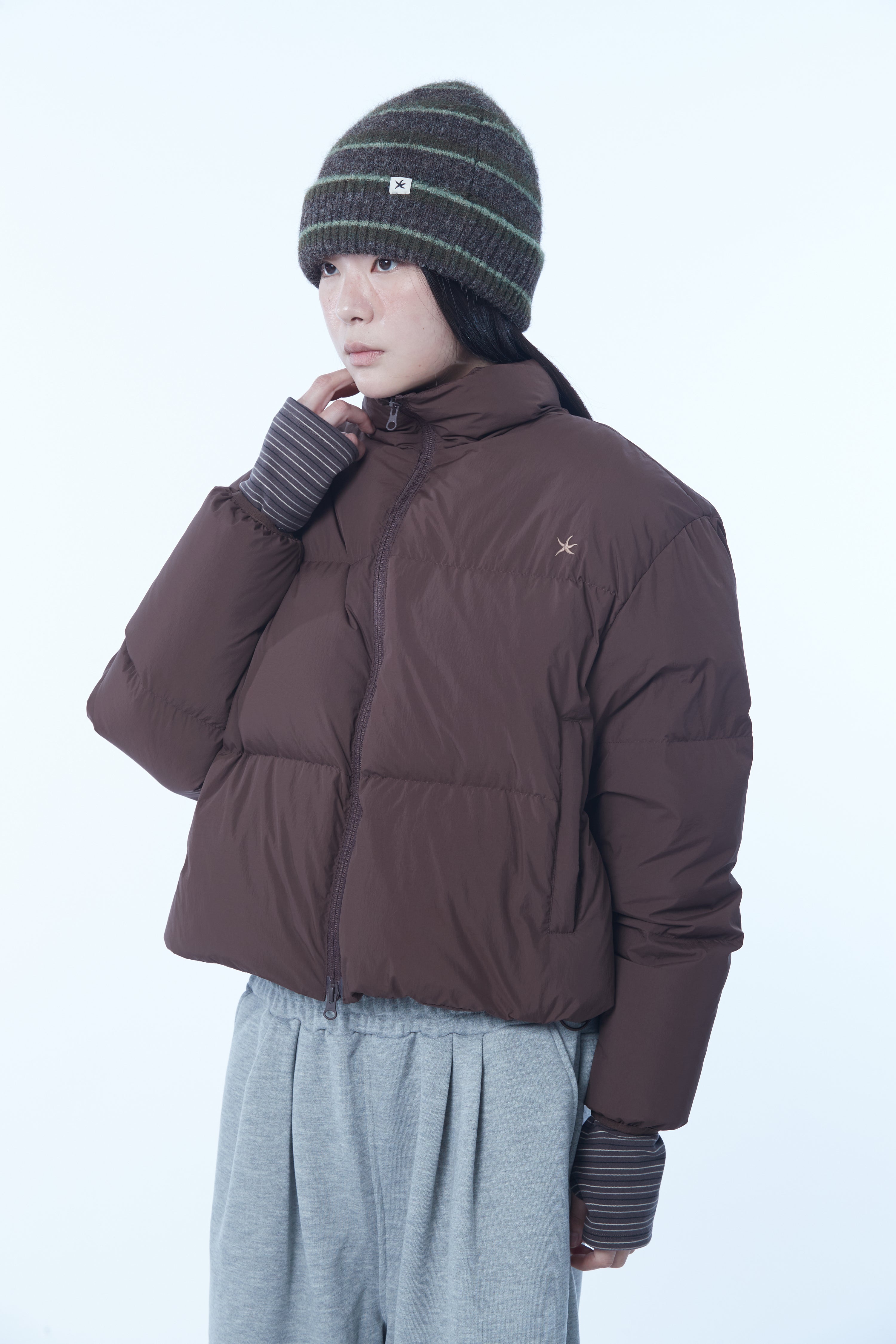 TCM mohair stripe beanie (khaki)