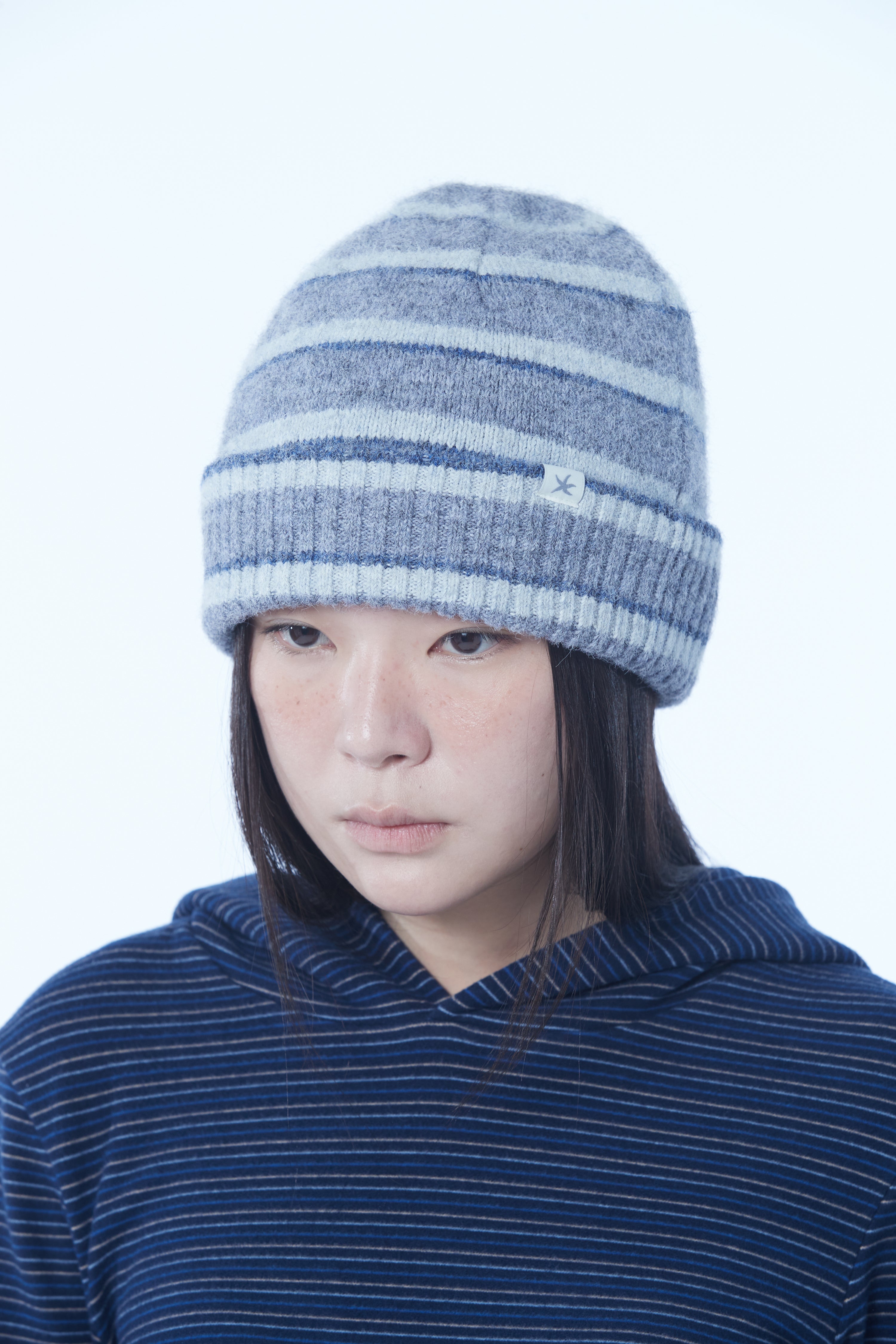TCM mohair stripe beanie (blue)