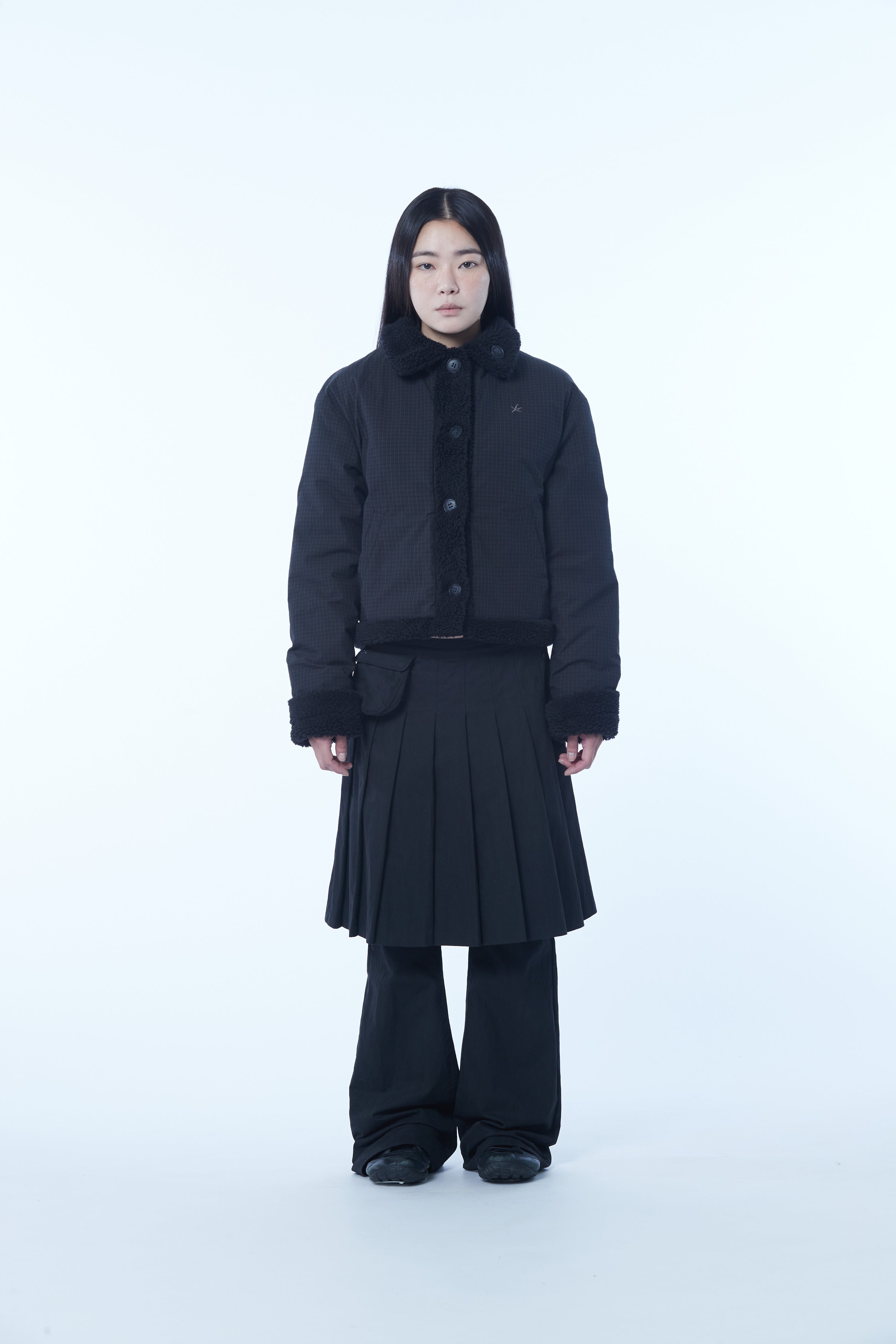 TCM reversible check fur jacket (black)