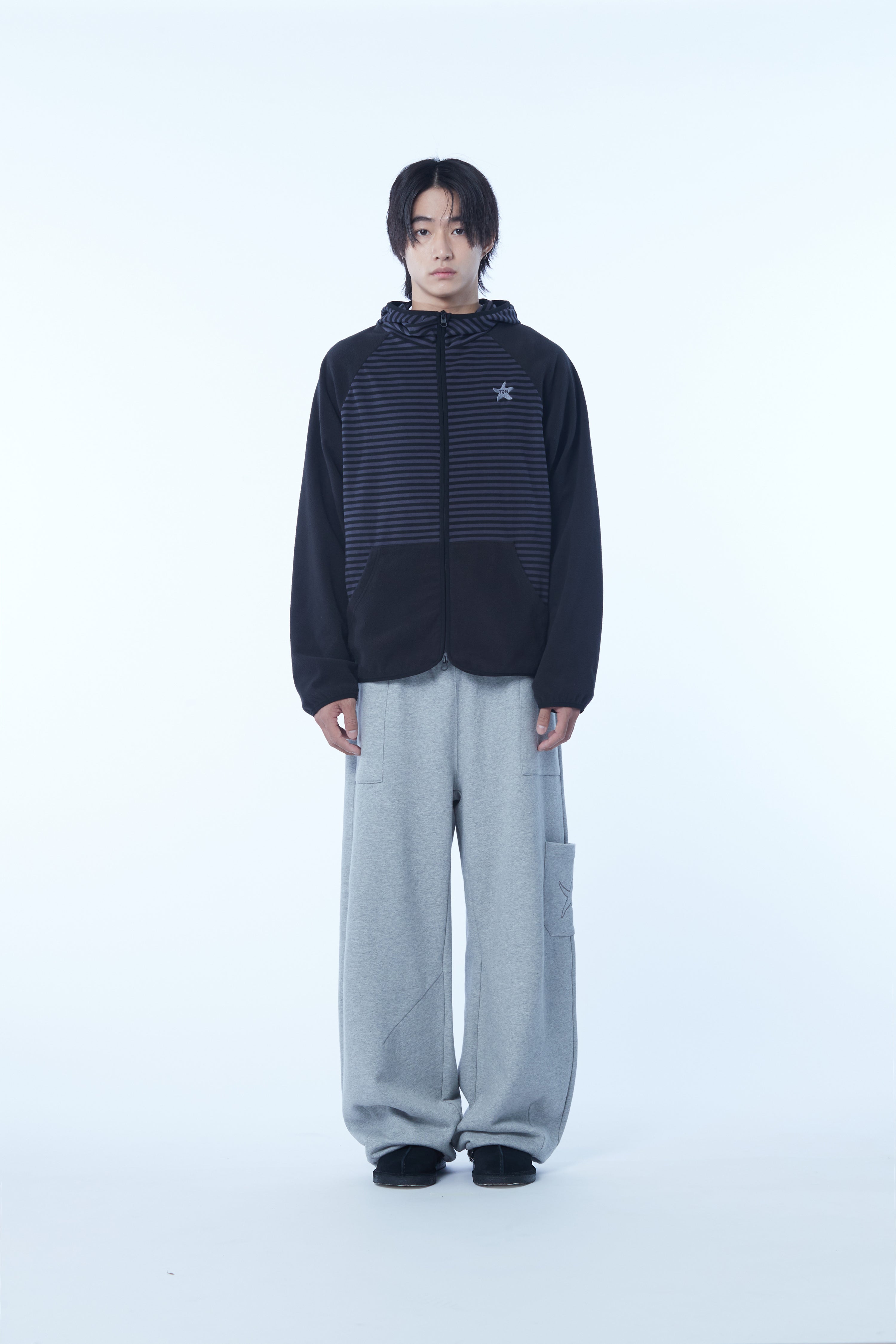 TCM stripe raglan fleece jacket (charcoal)