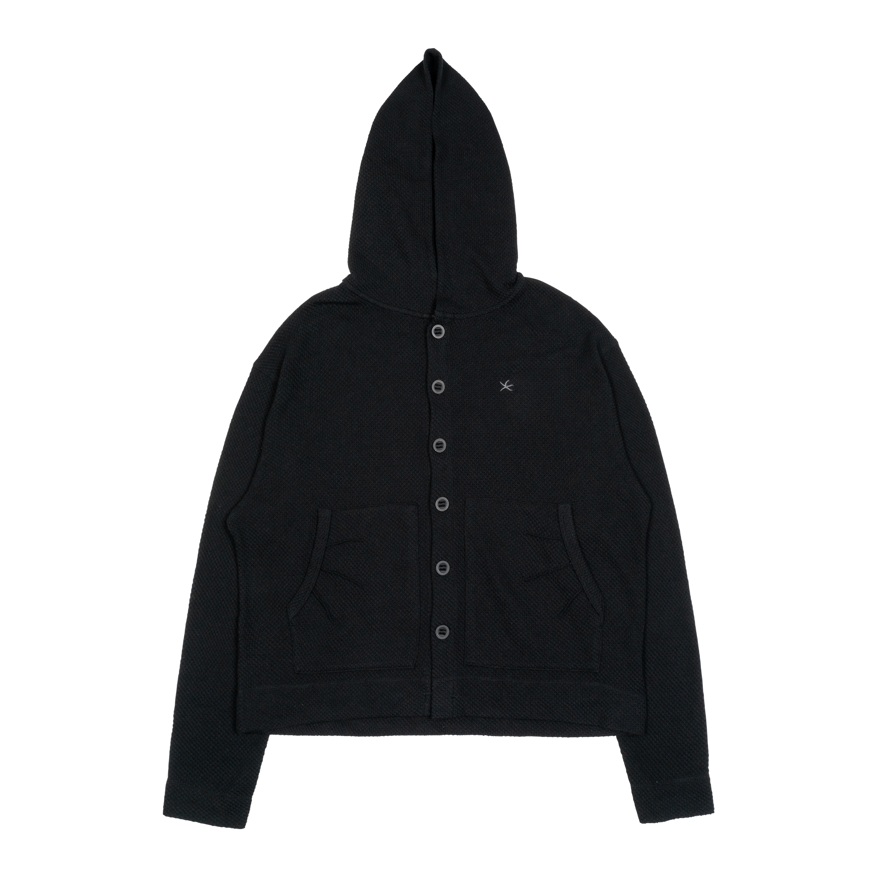 TCM waffle hooded crop jacket (black)