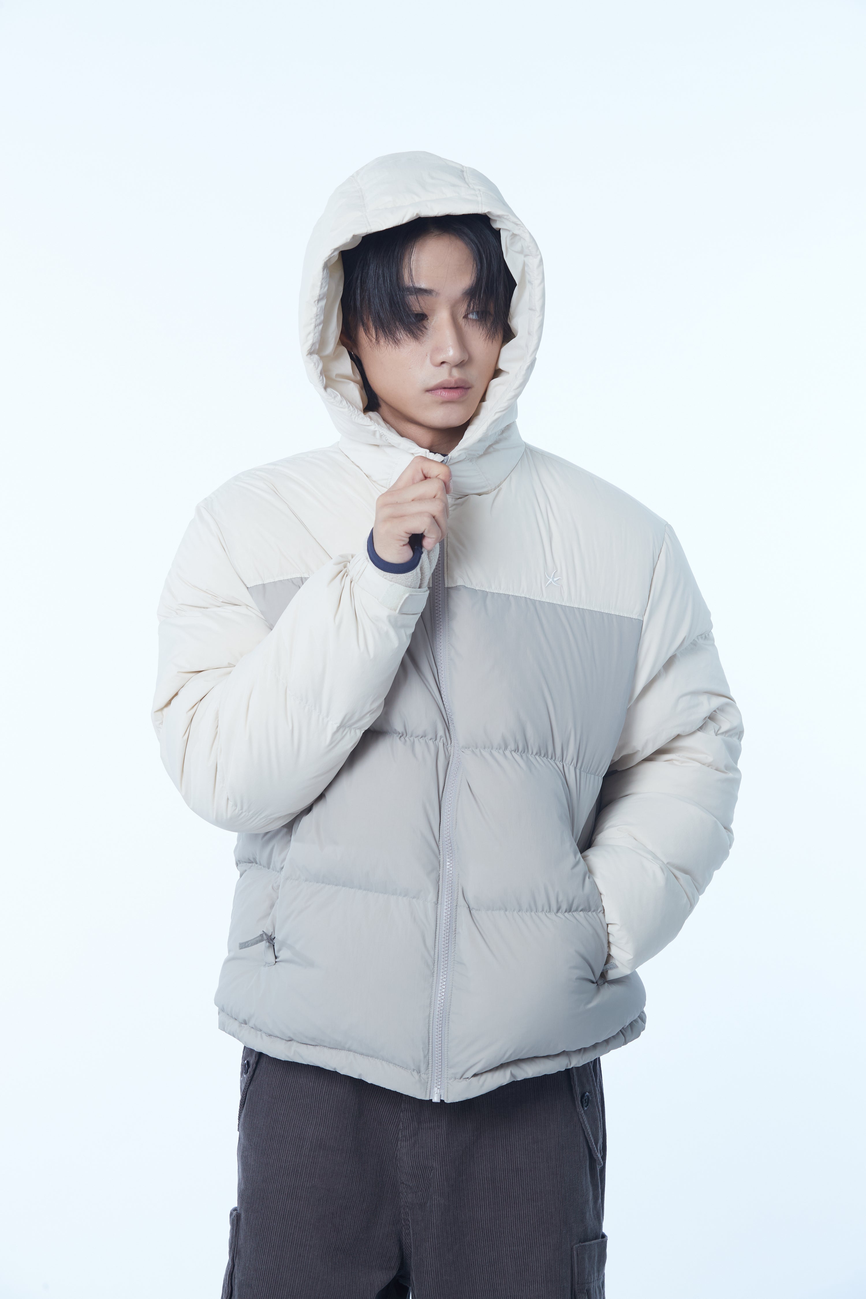 TCM color block puffer jacket (grey)