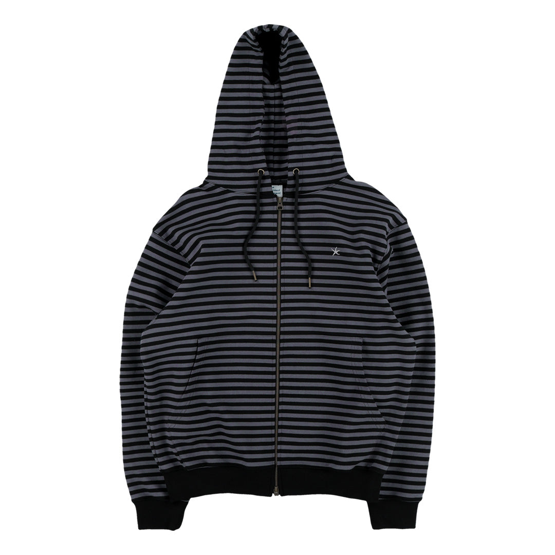 TCM stripe hooded zip-up (charcoal/black)