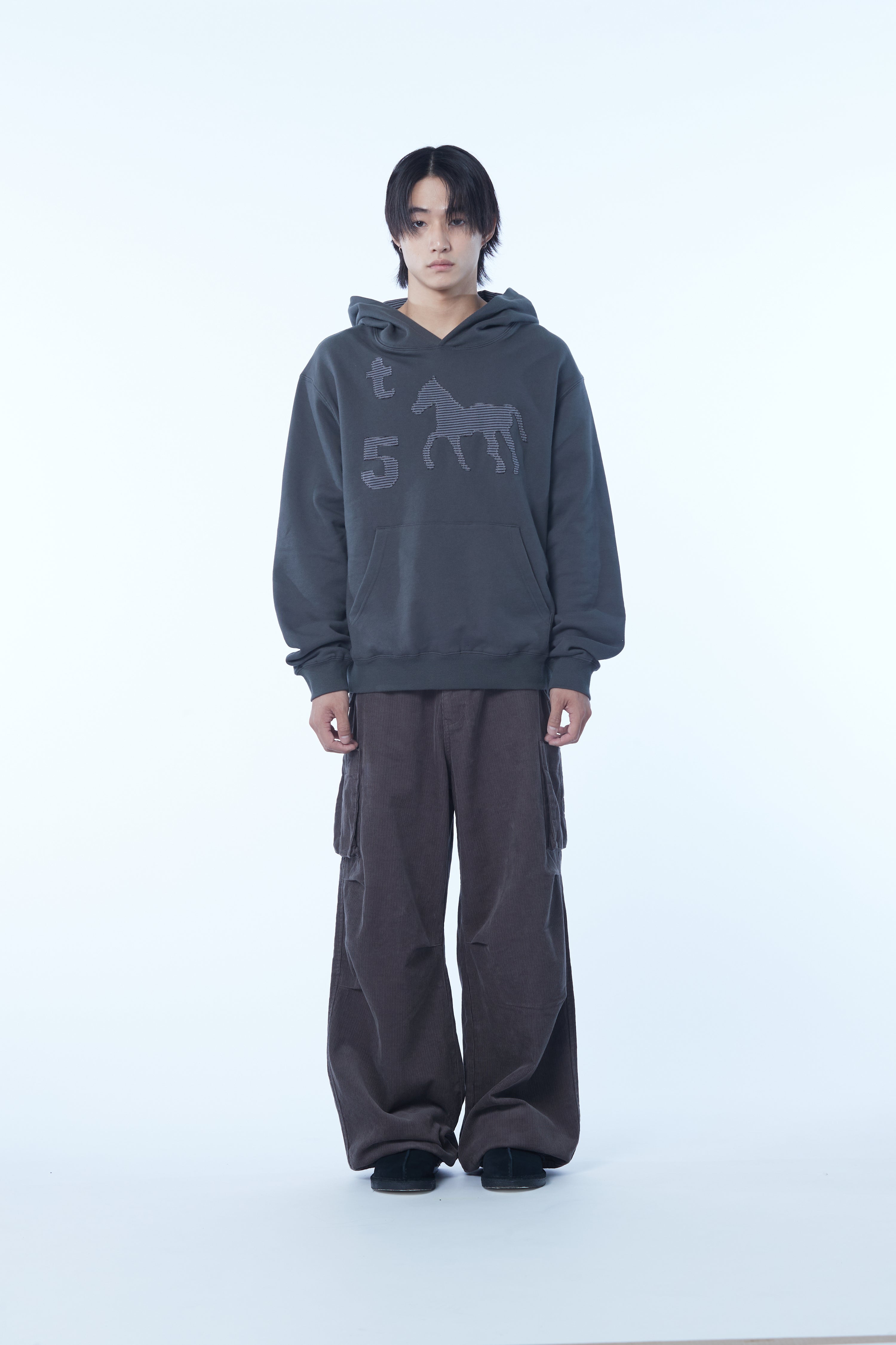 TCM stripe horse hoodie (charcoal)