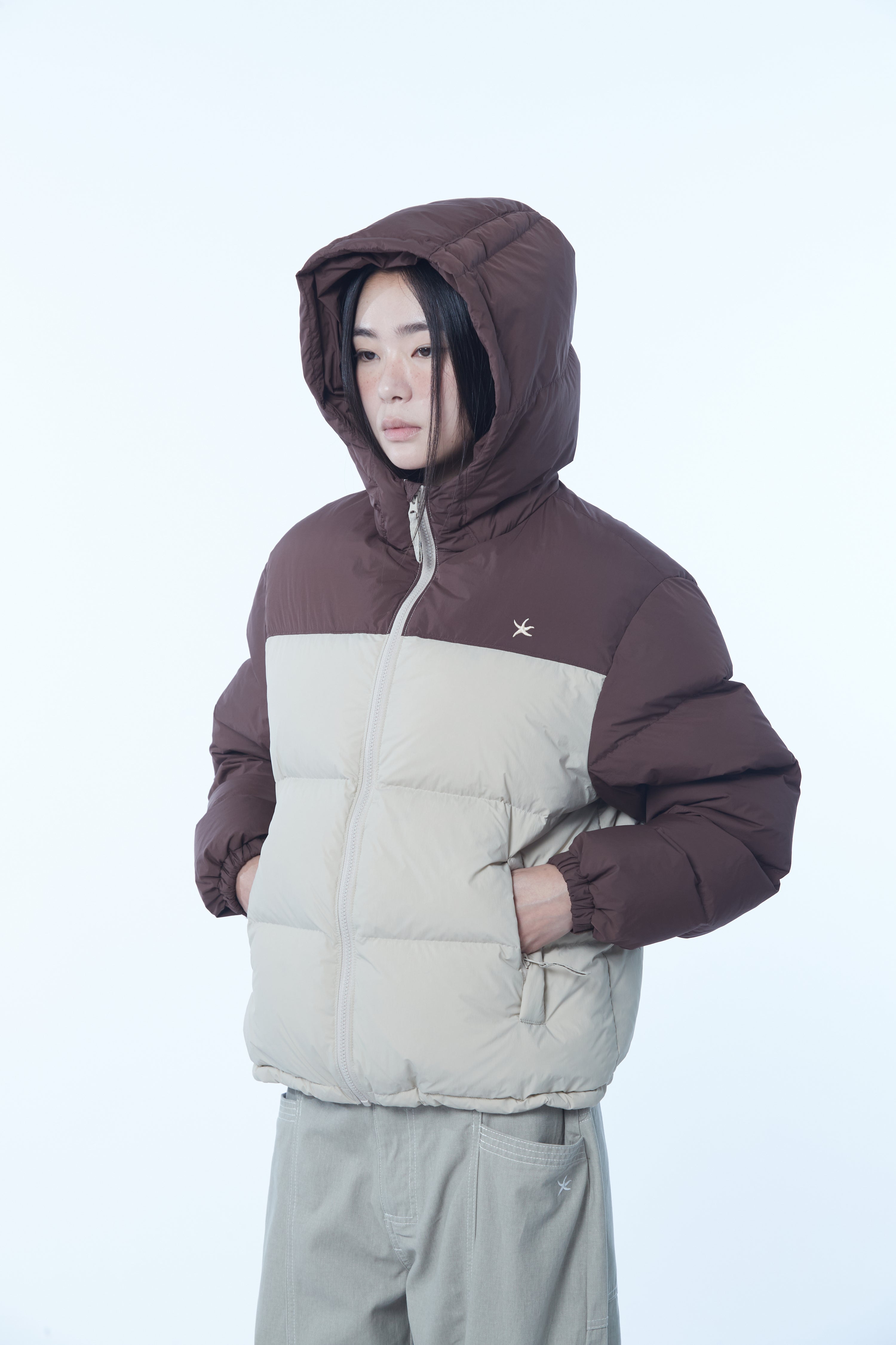 TCM color block puffer jacket (brown)