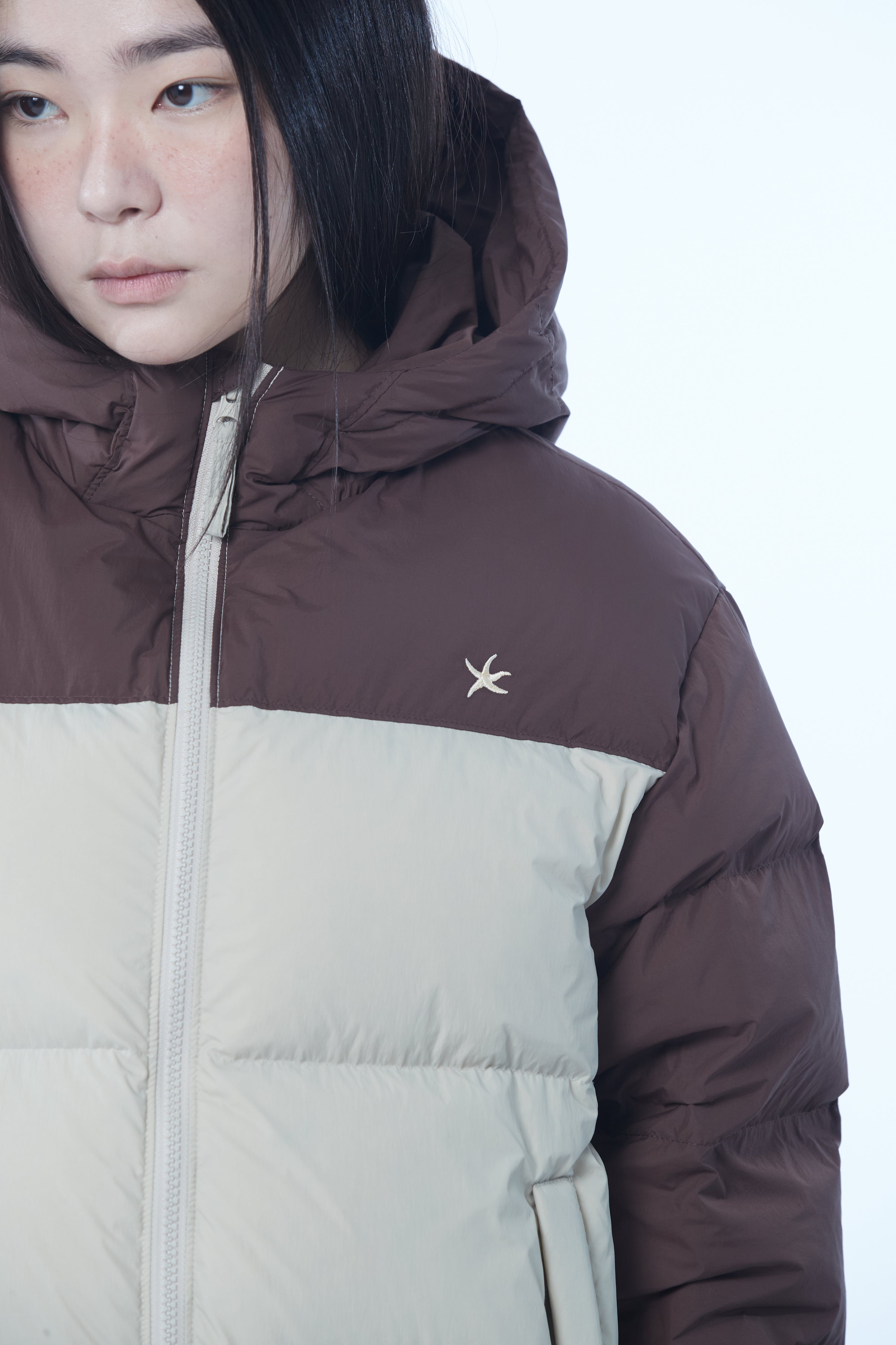TCM color block puffer jacket (brown)