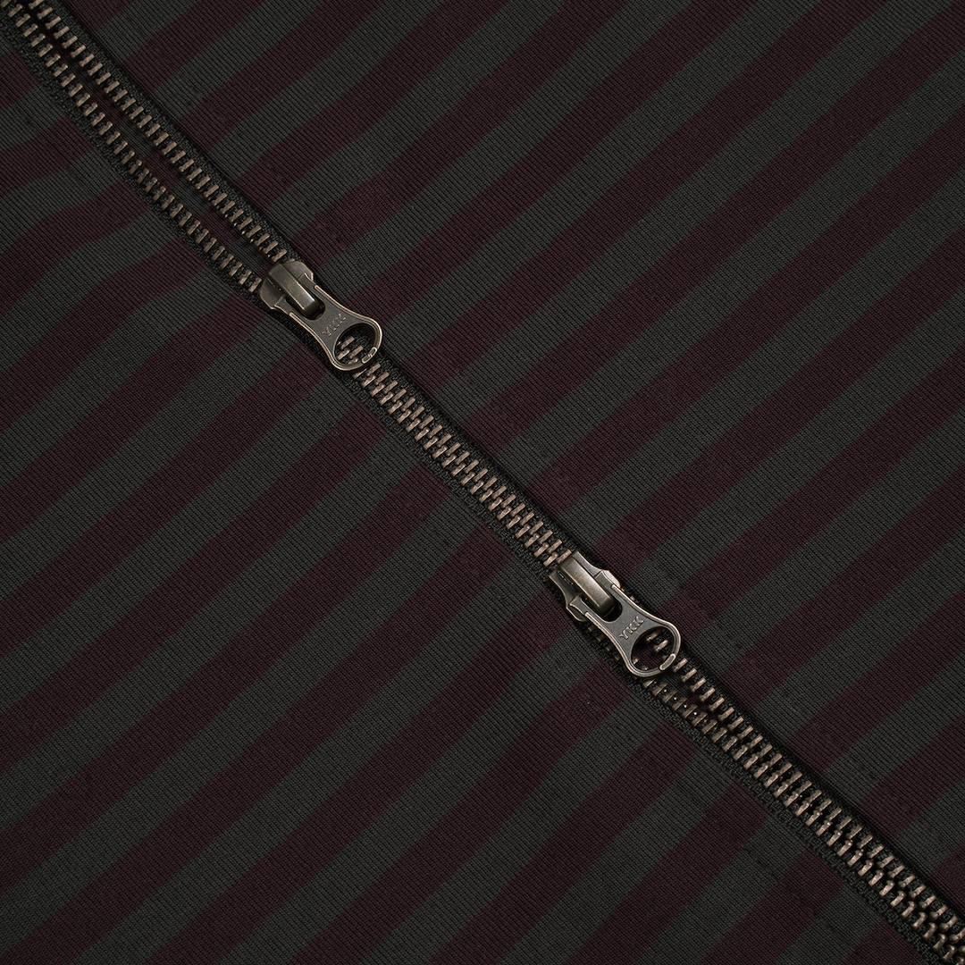 TCM stripe hooded zip-up (charcoal/burgundy)