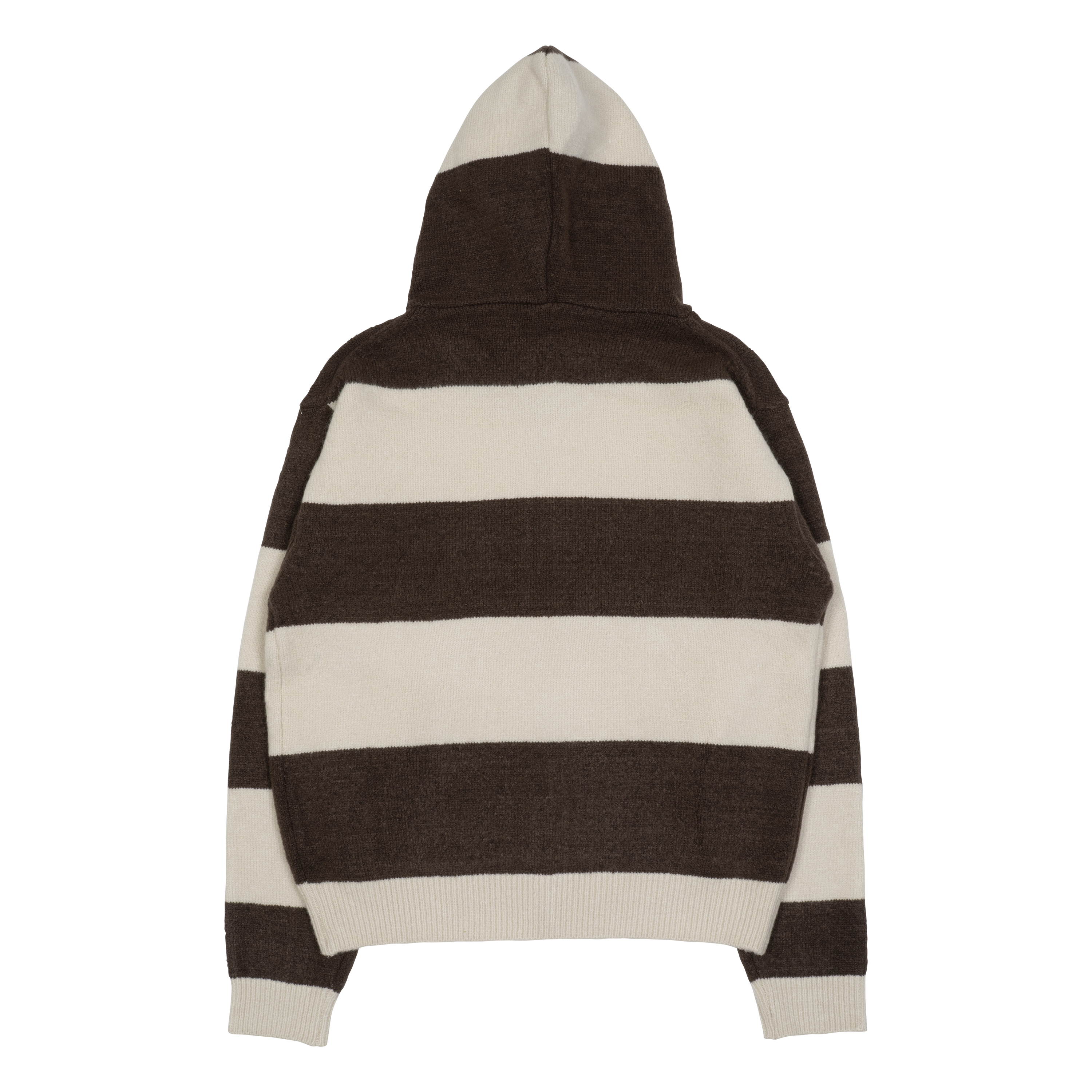 TCM stripe knit hooded zip-up (brown/ivory)