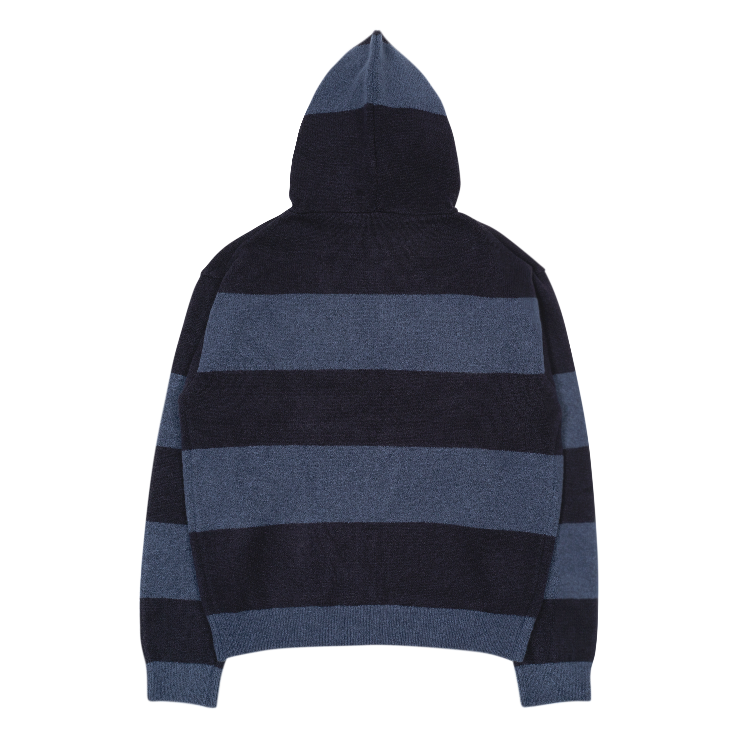 TCM stripe knit hooded zip-up (navy/black)