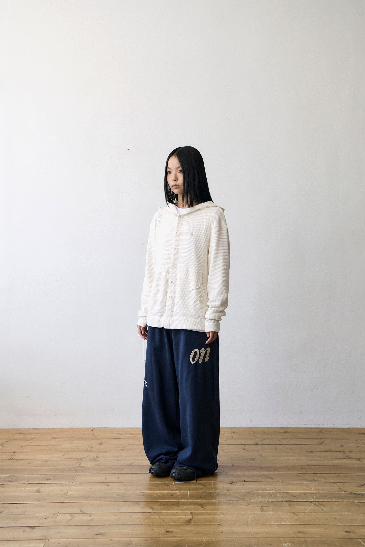 TCM waffle hooded crop jacket (ivory)