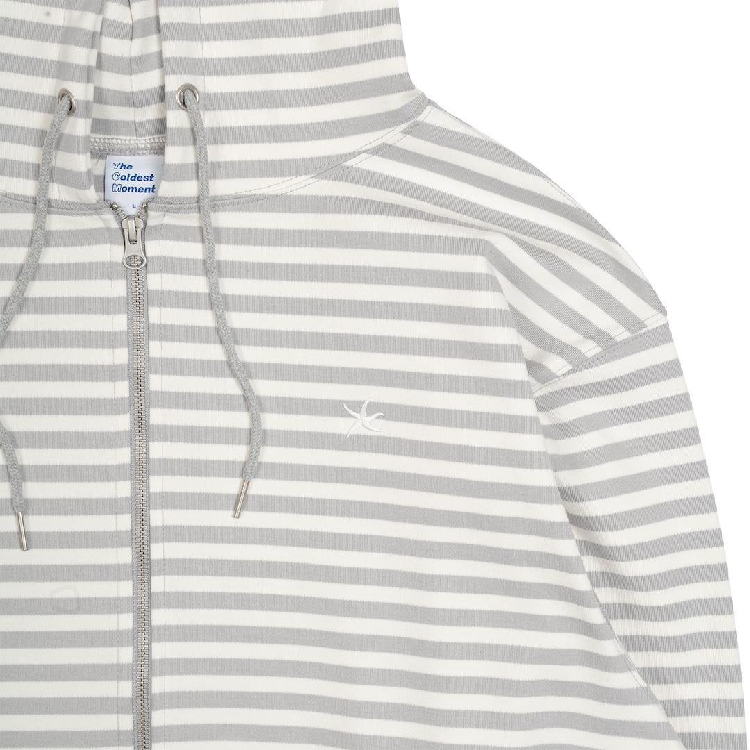 TCM stripe hooded zip-up (grey/white ivory)