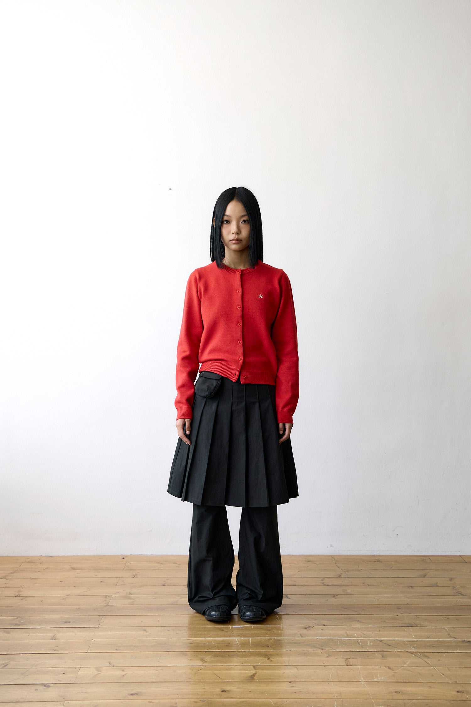 TCM mini logo knit cardigan (red)