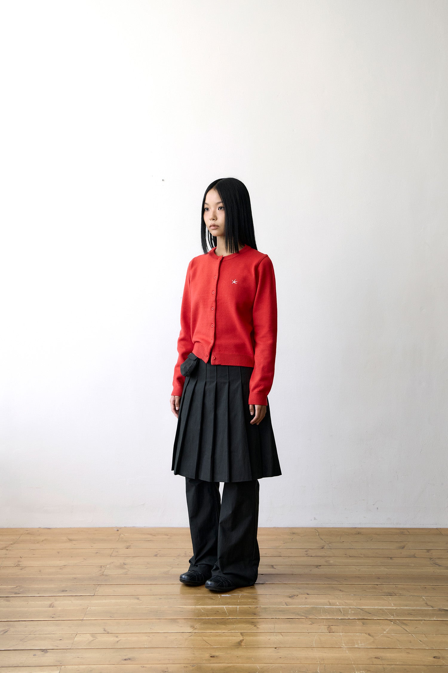 TCM mini logo knit cardigan (red)