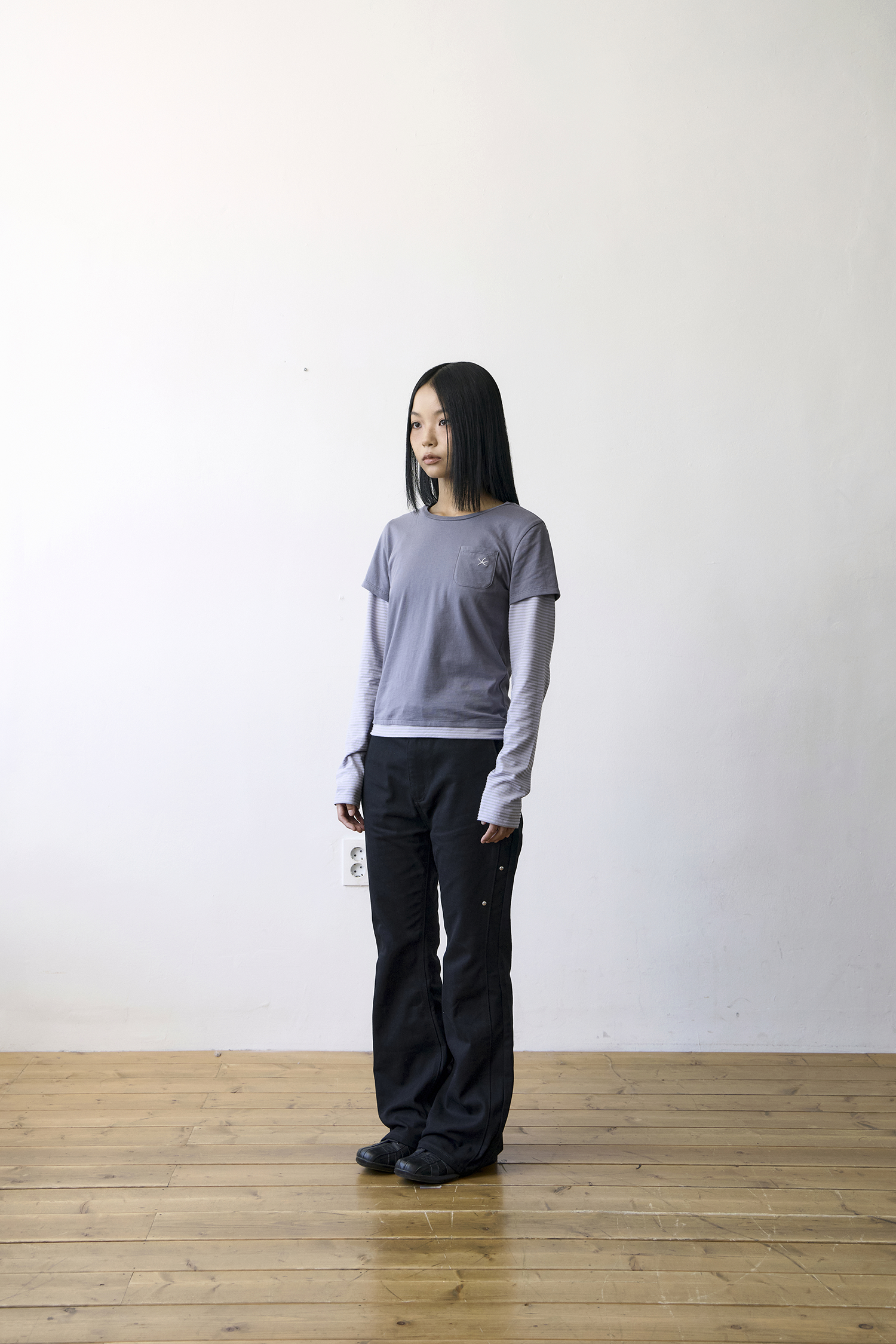 TCM stripe layered long sleeve (charcoal)