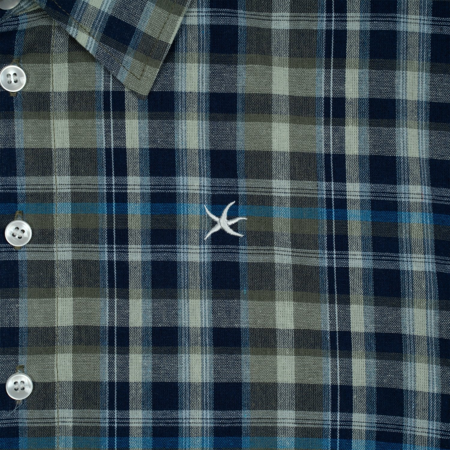 TCM mini logo check half shirts (blue)