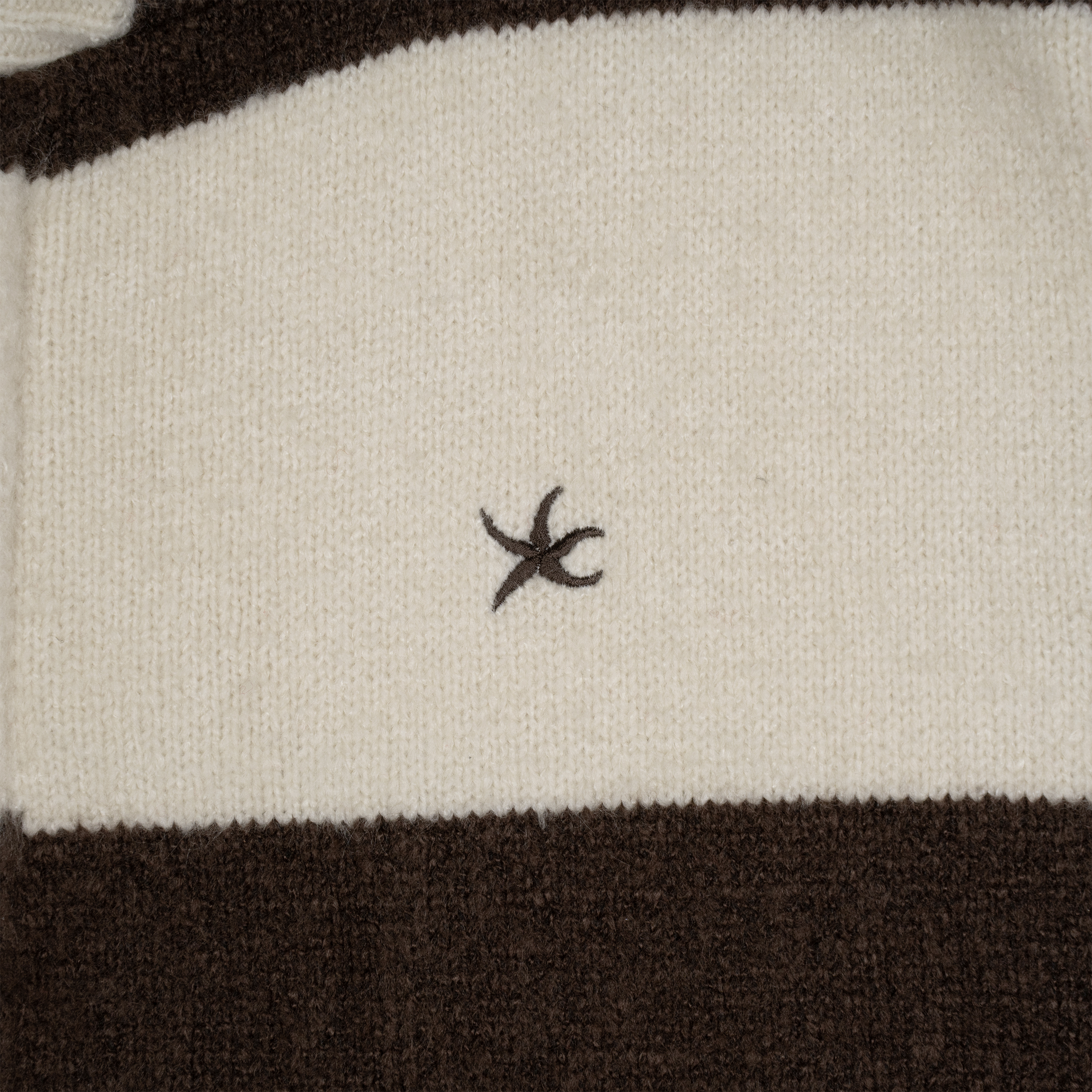 TCM stripe knit hooded zip-up (brown/ivory)