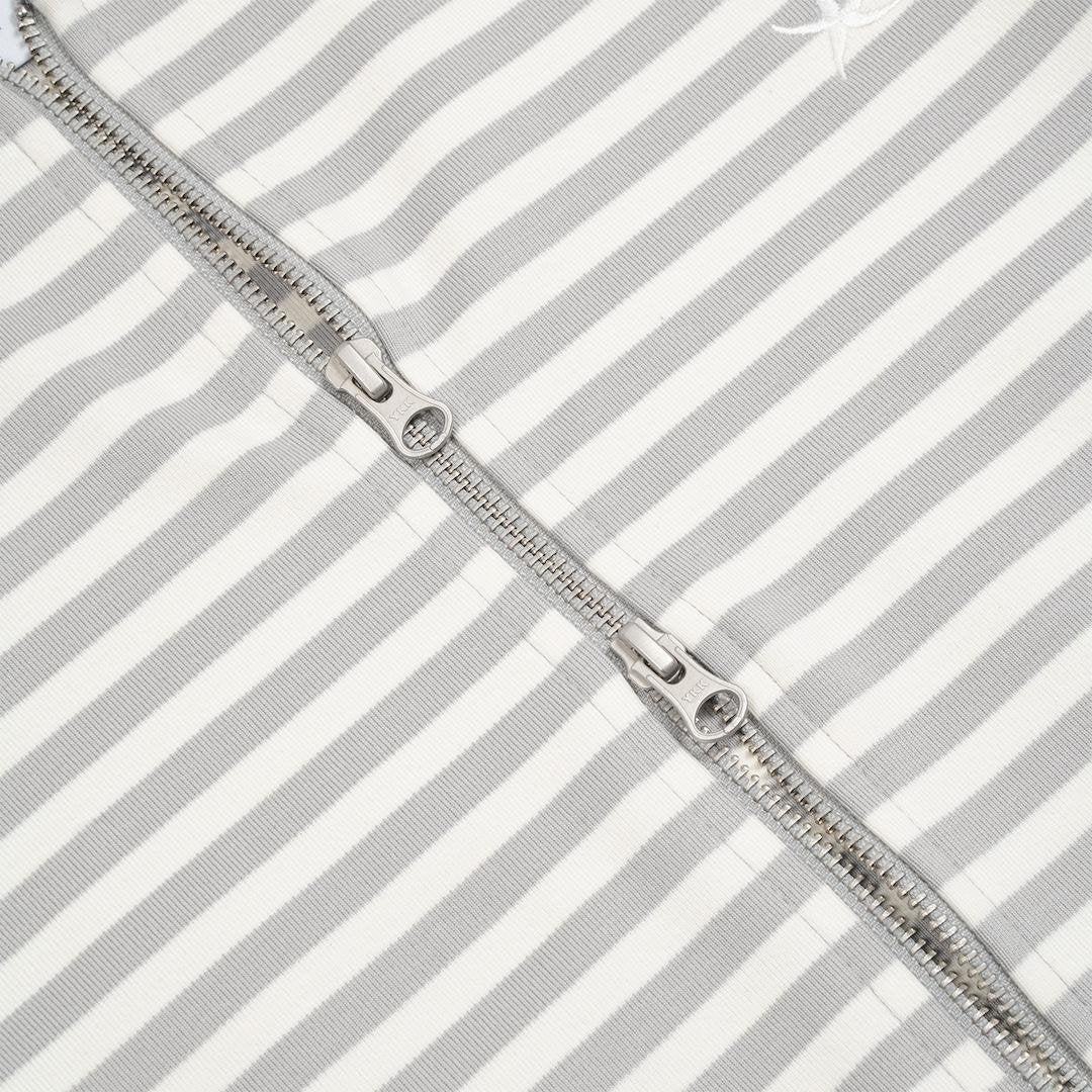 TCM stripe hooded zip-up (grey/white ivory)