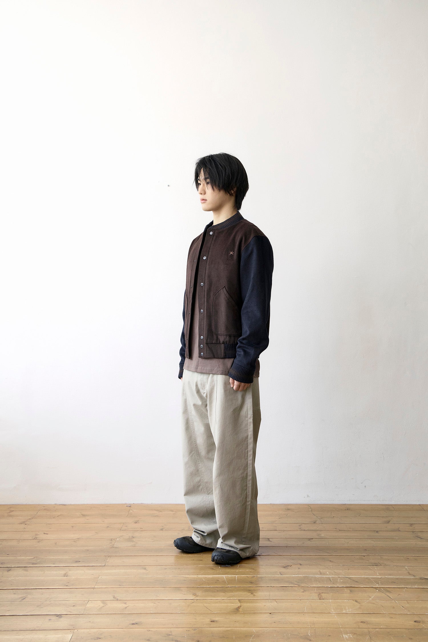 TCM mini logo varsity jacket (brown/navy)