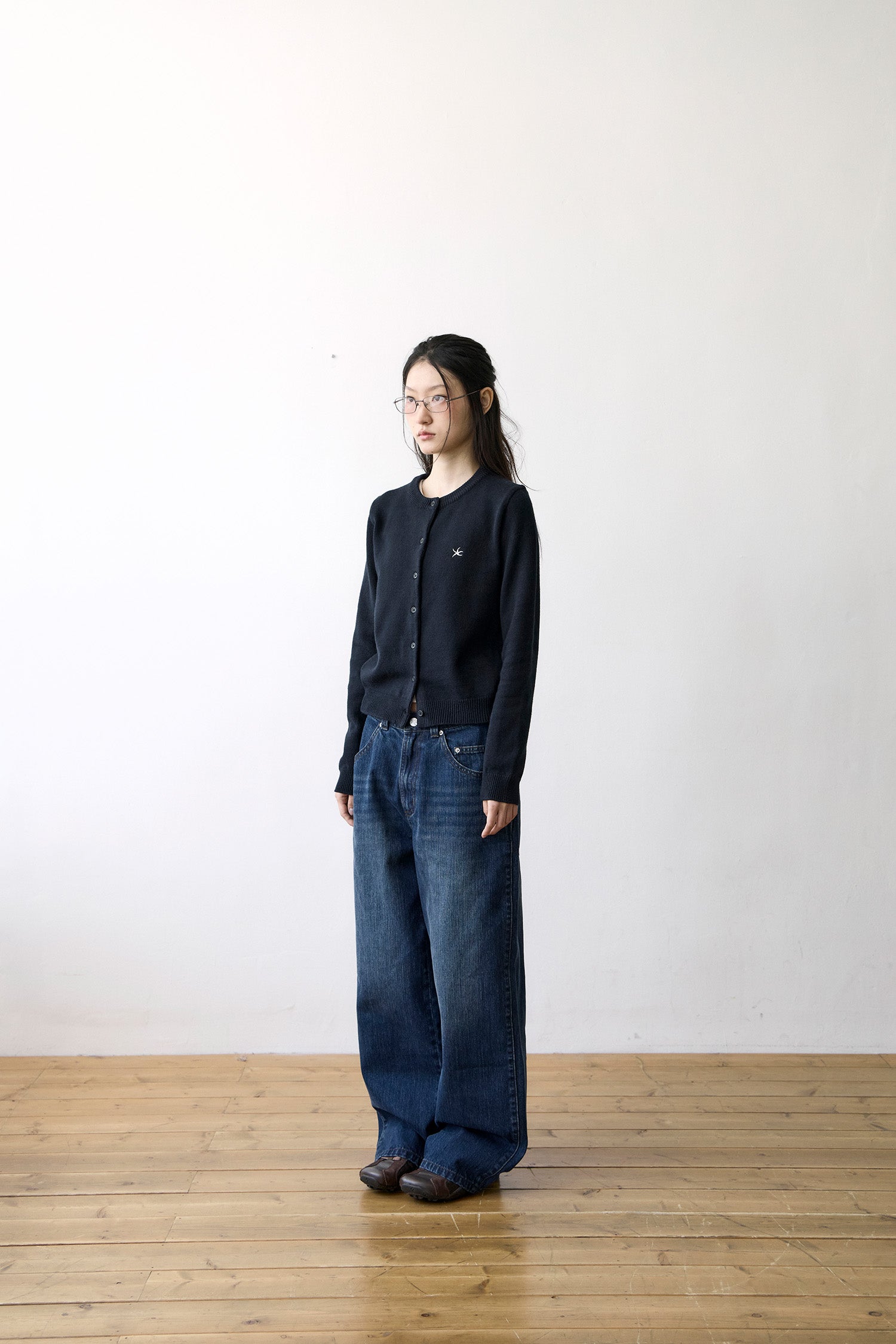 TCM mini logo knit cardigan (black)