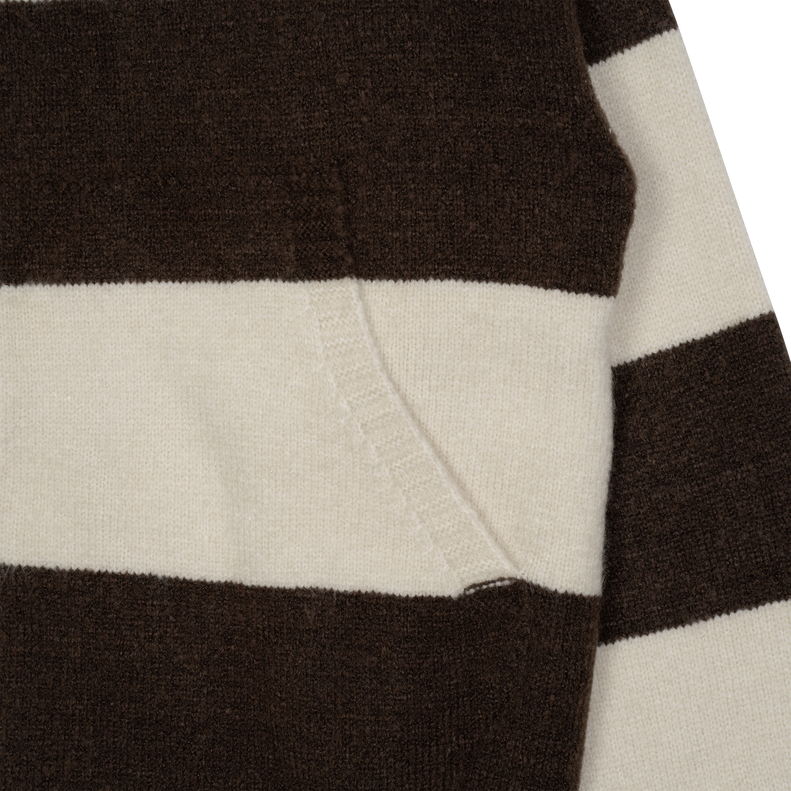 TCM stripe knit hooded zip-up (brown/ivory)