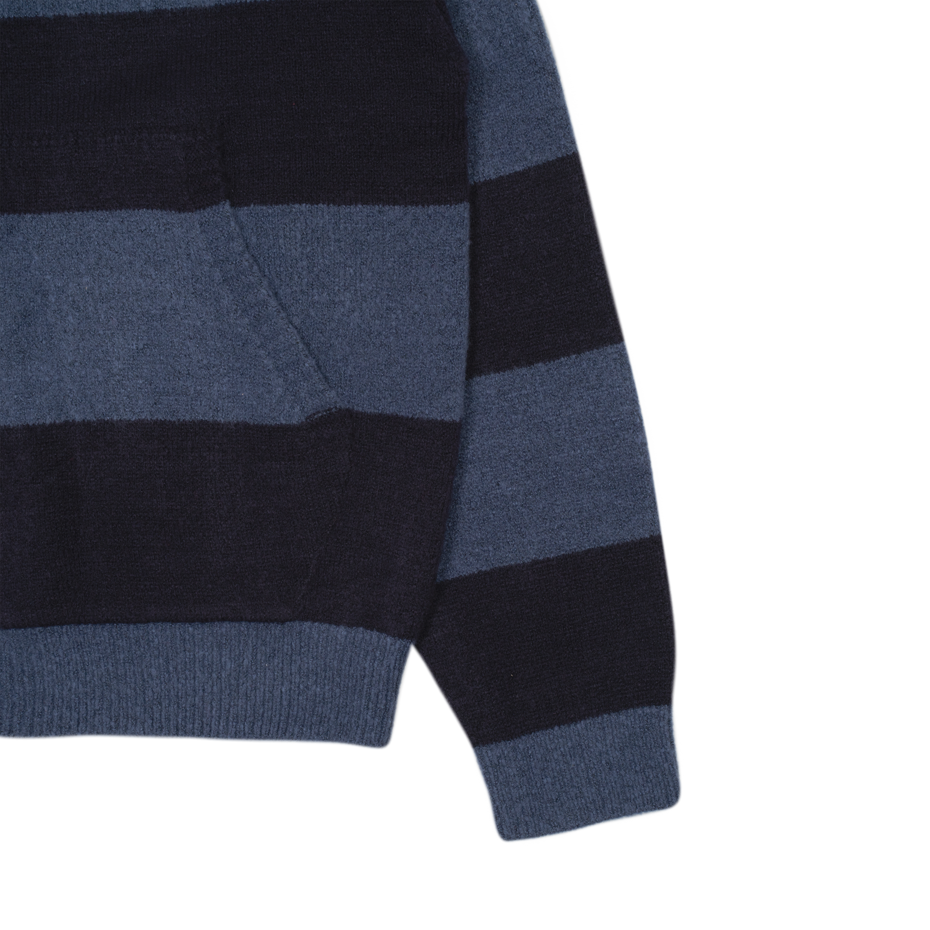 TCM stripe knit hooded zip-up (navy/black)