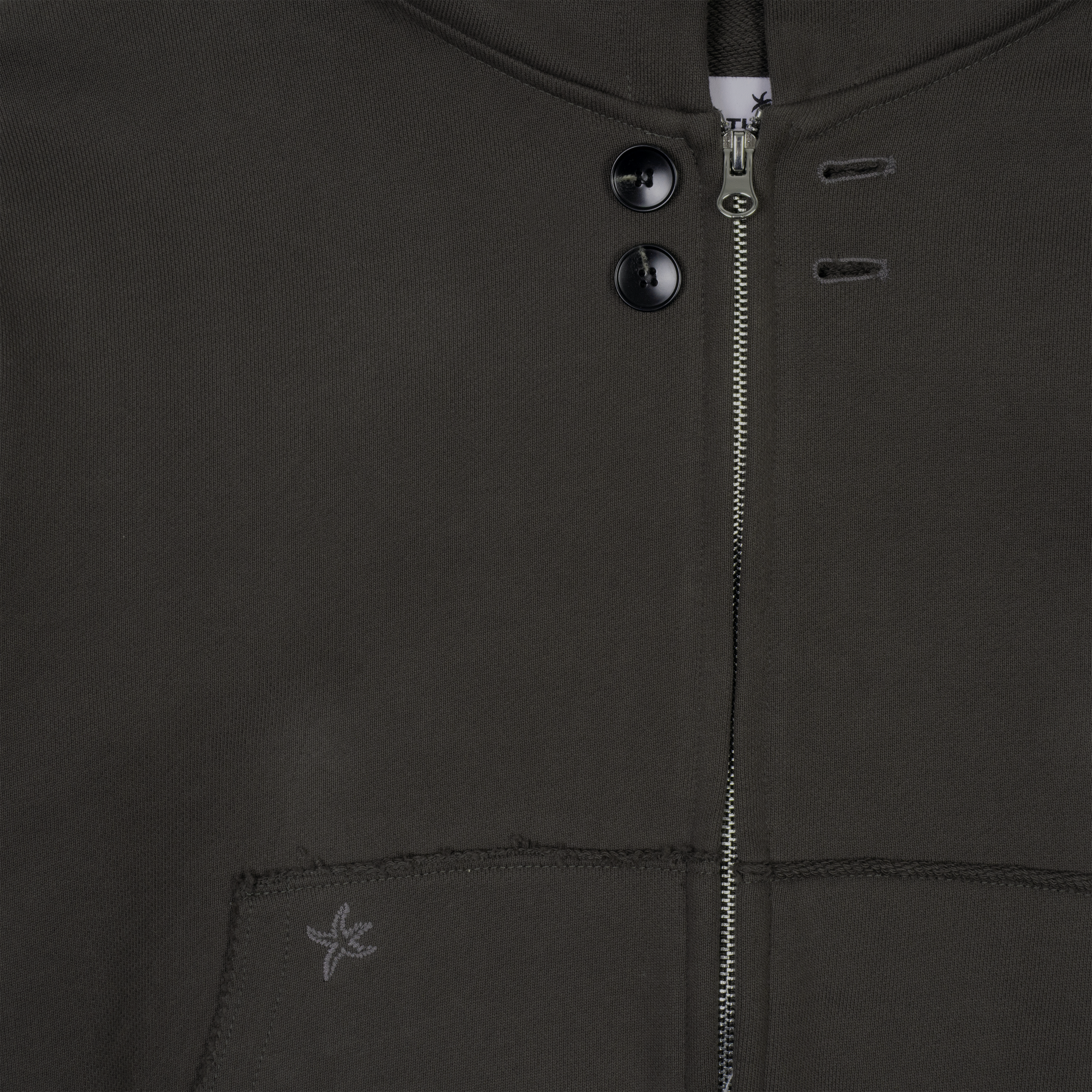 TCM vintage button hooded zip-up (charcoal)