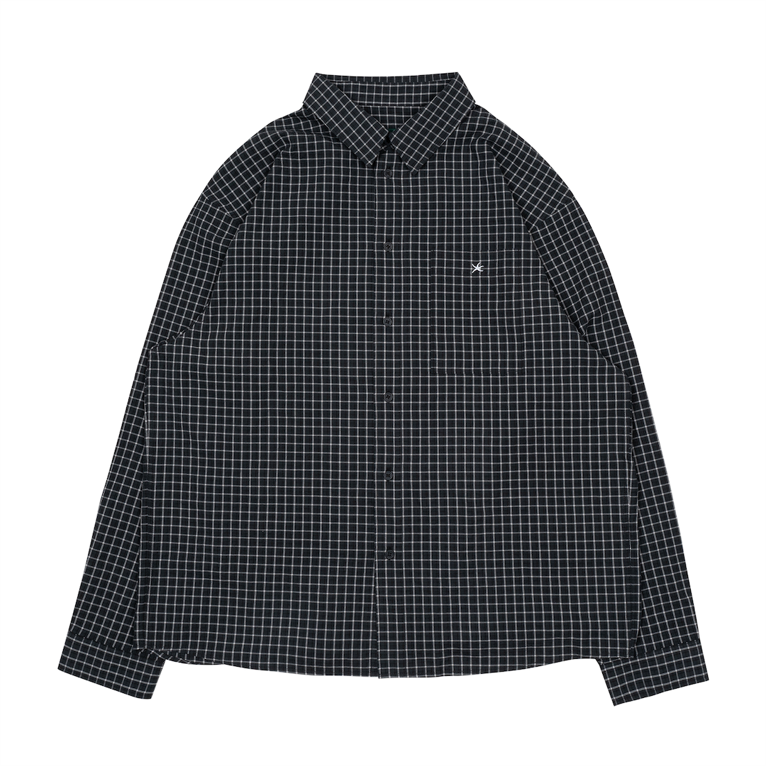 TCM mini logo black check shirt minimalist design