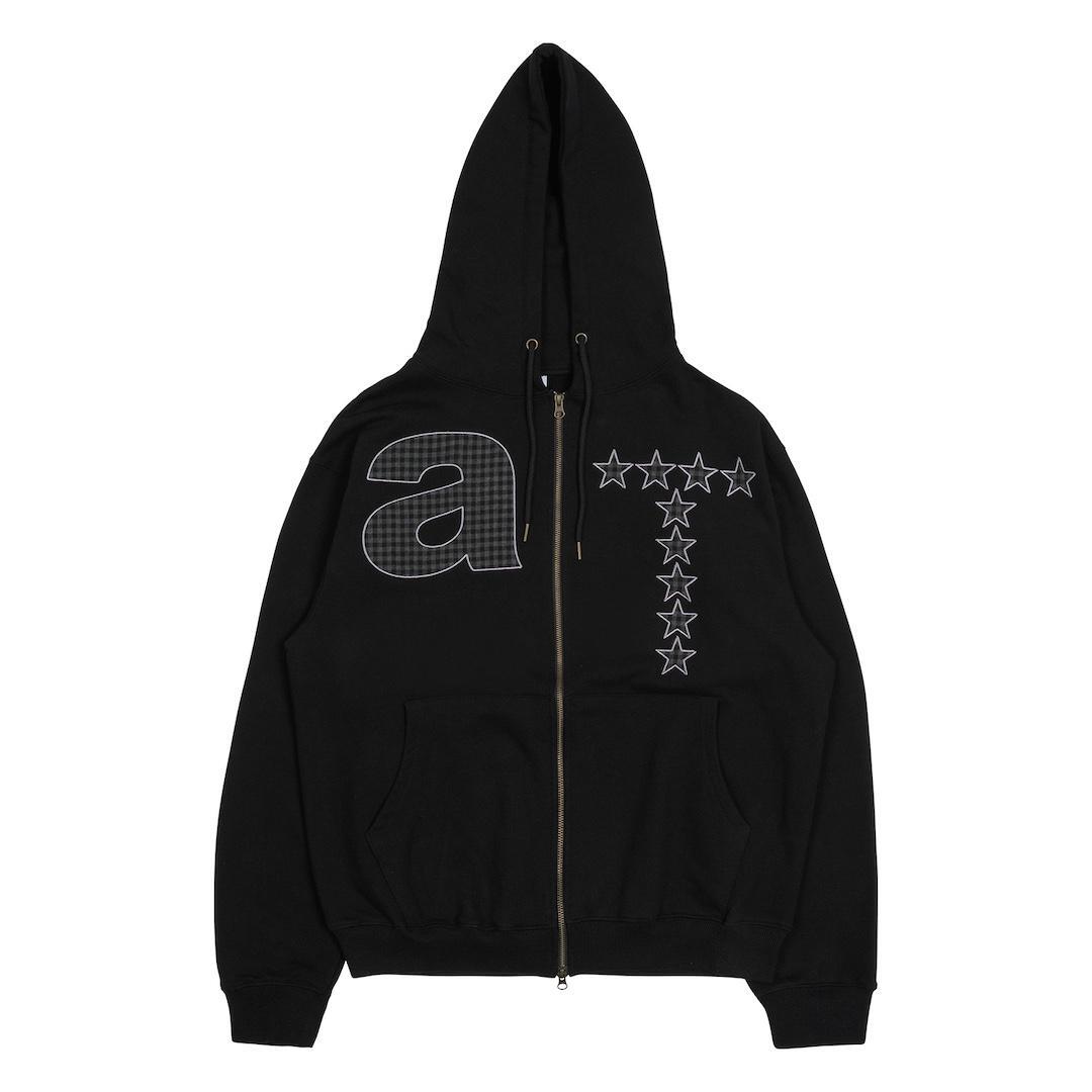 TCM black hooded zip-up t-shirt minimalist style