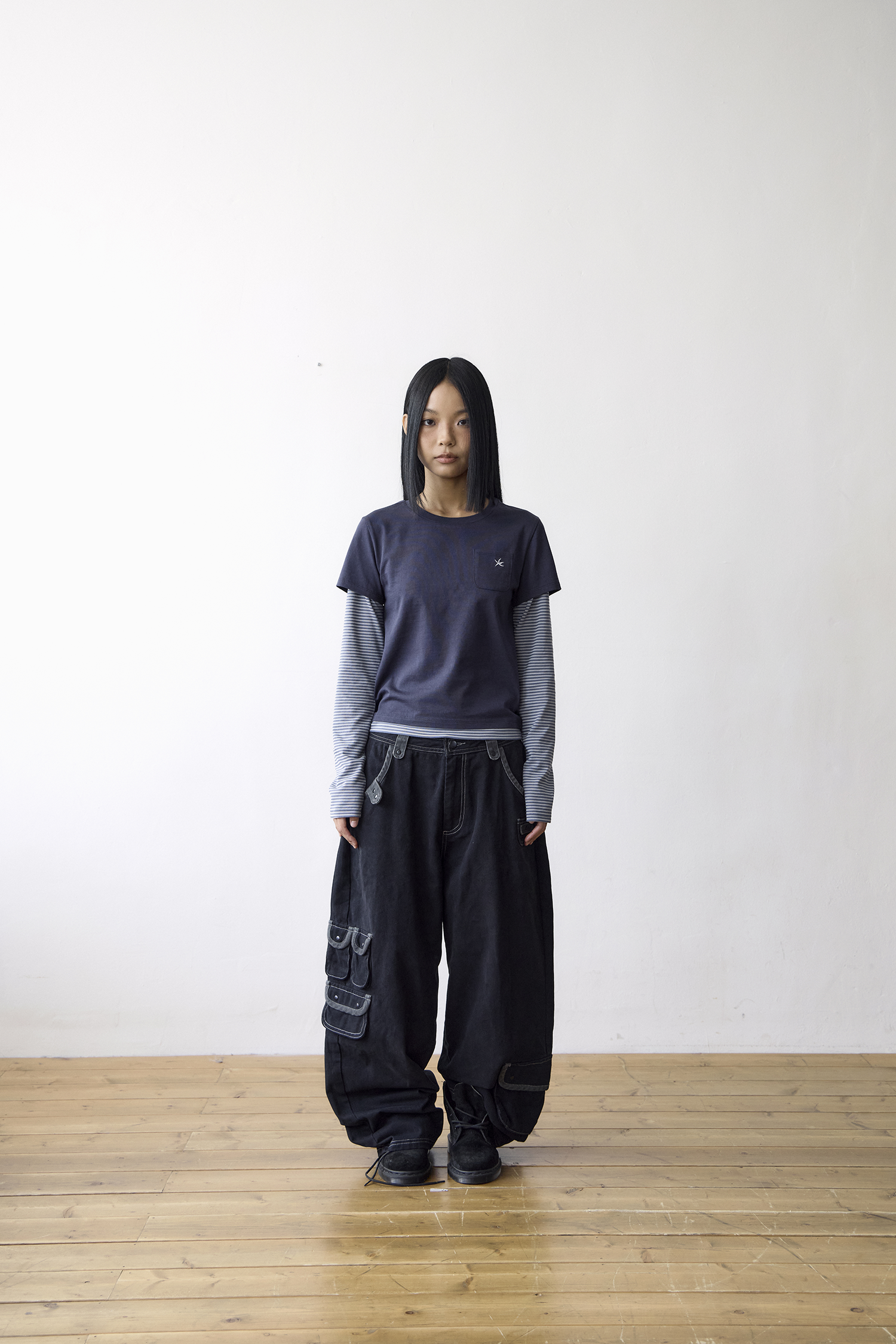 TCM stripe layered long sleeve (navy)