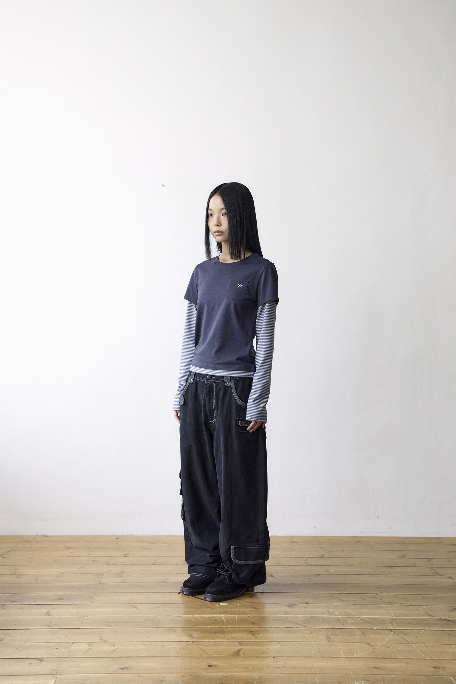 TCM stripe layered long sleeve (navy)