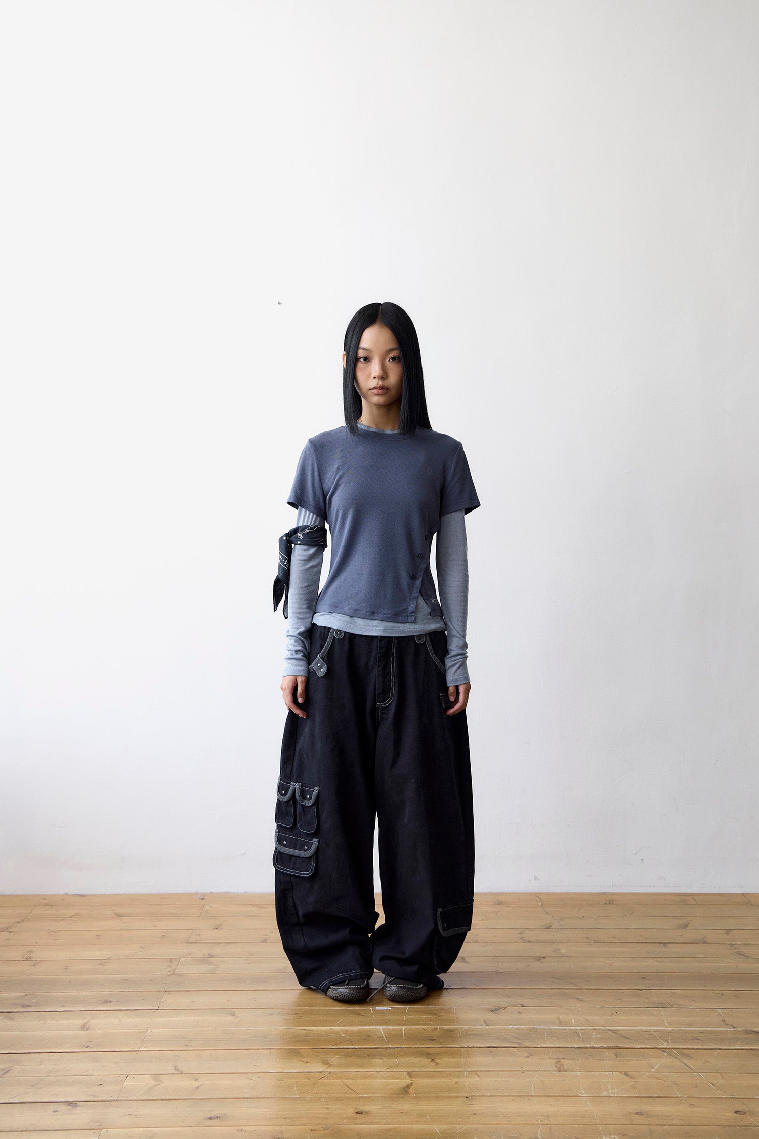 TCM layered button long sleeve (blue)