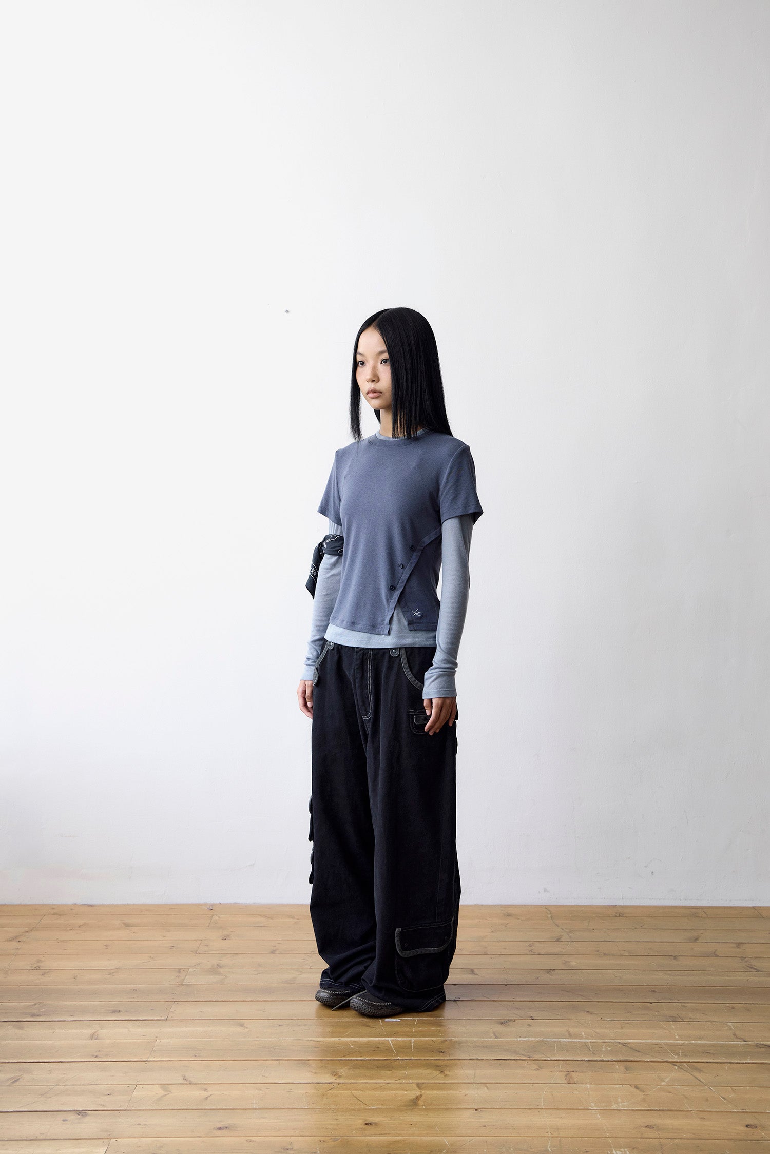 TCM layered button long sleeve (blue)