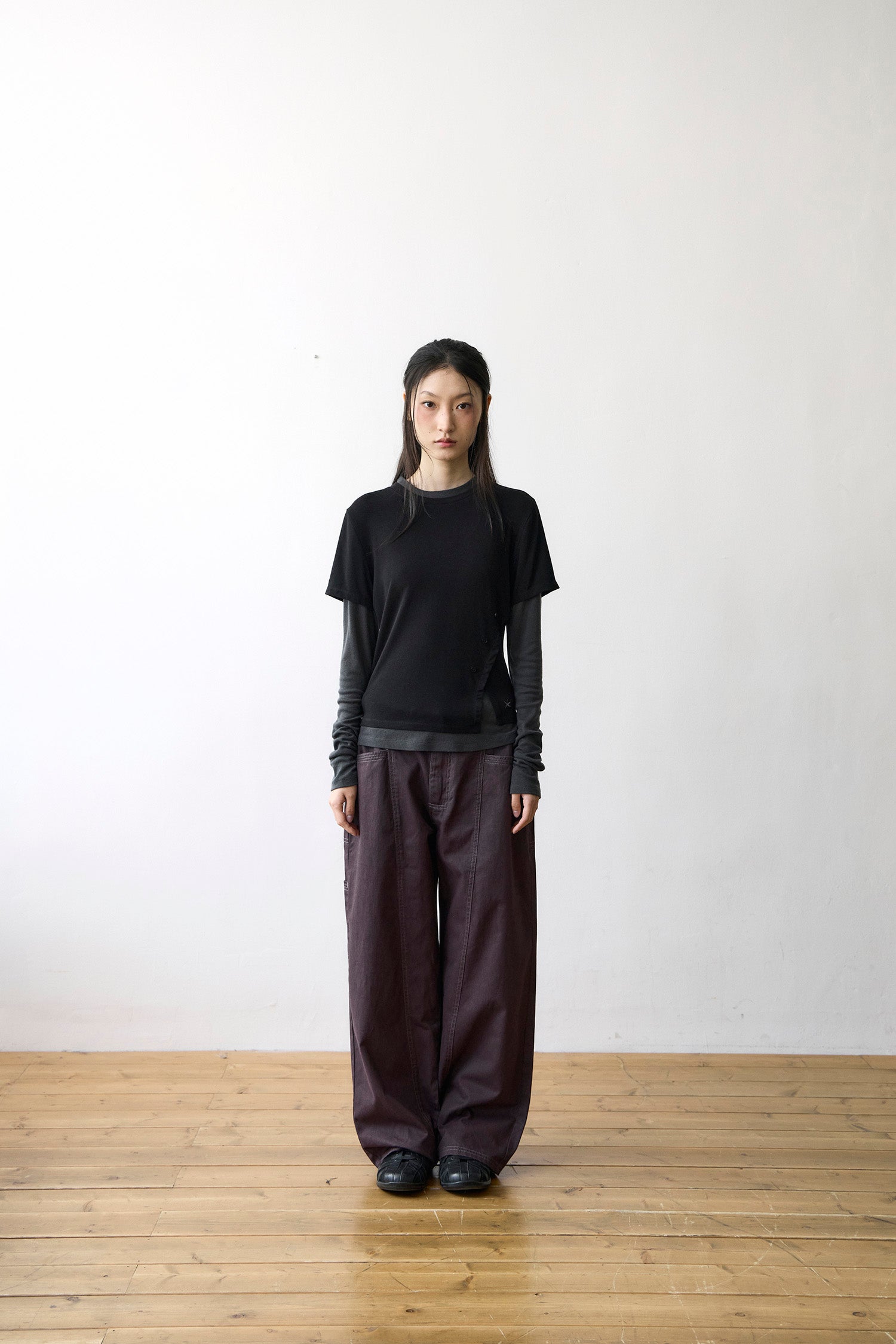 TCM layered button long sleeve (black)