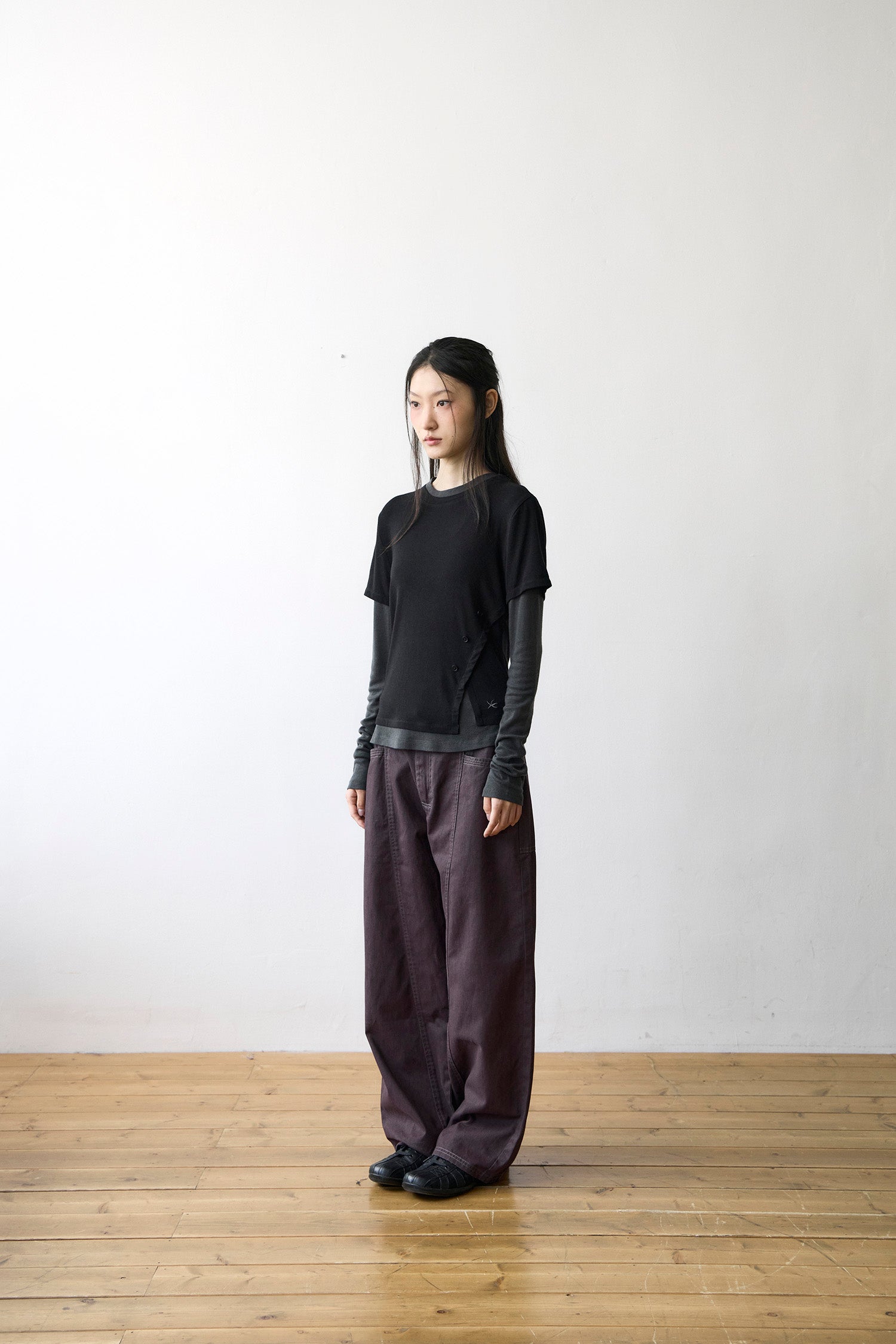 TCM layered button long sleeve (black)