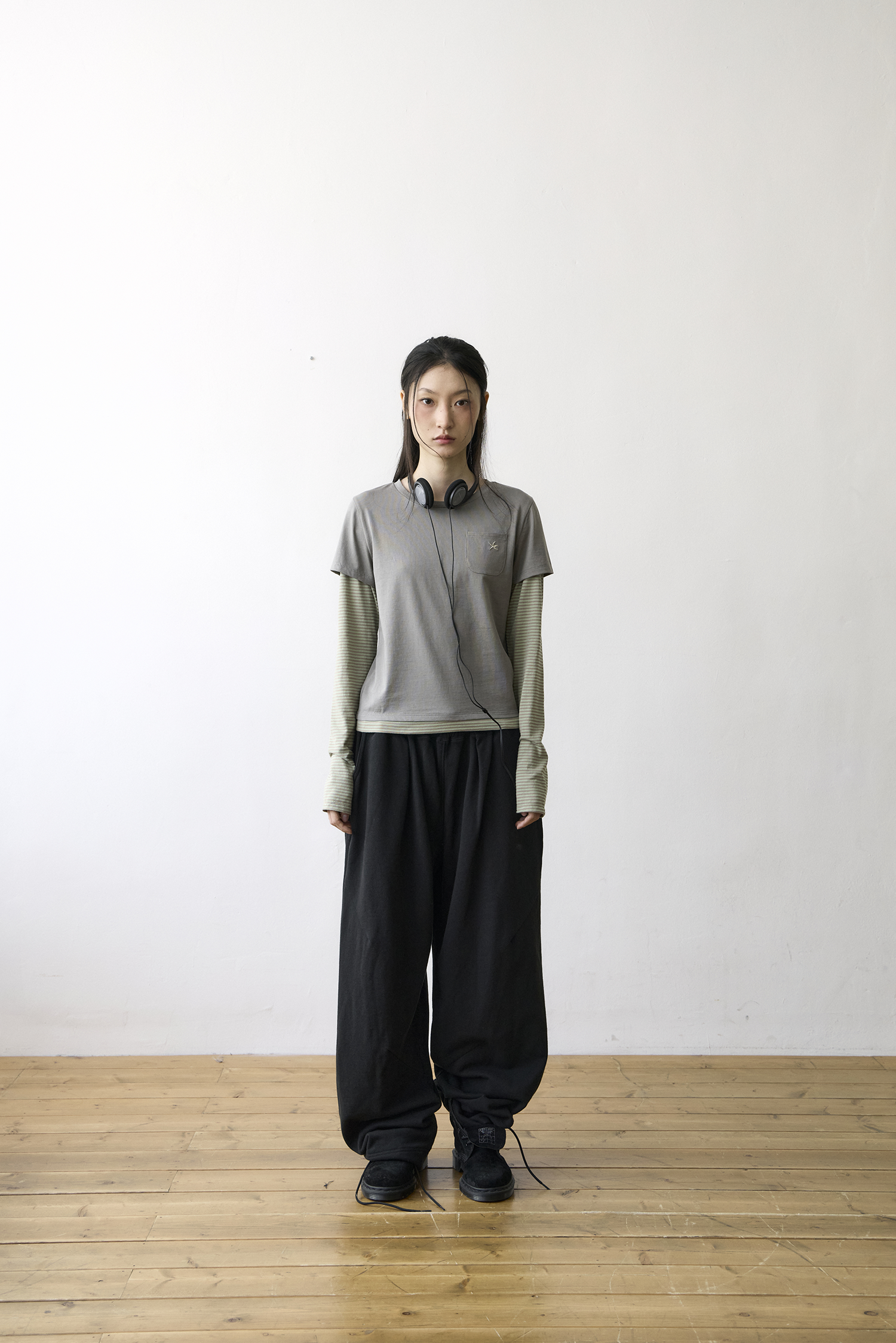 TCM stripe layered long sleeve (green)