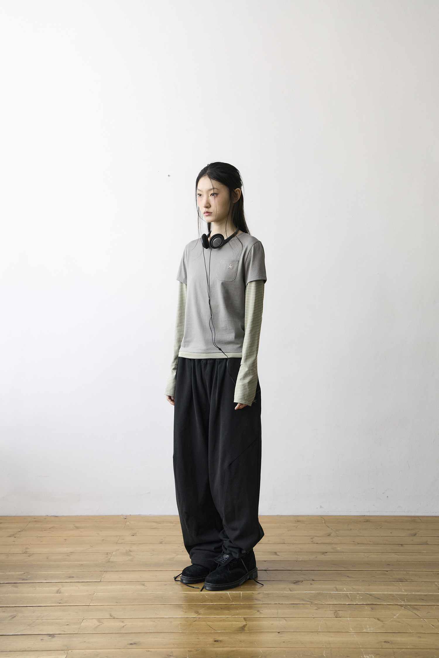 TCM stripe layered long sleeve (green)