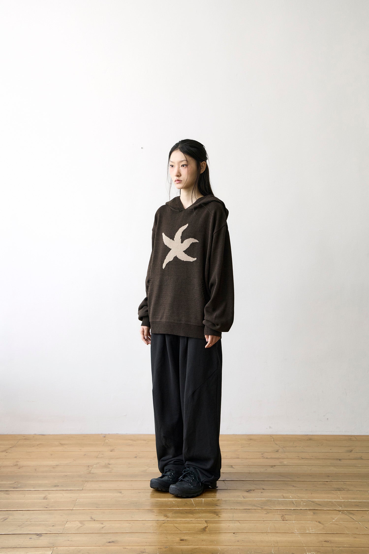 TCM starfish logo knit hoodie (brown)