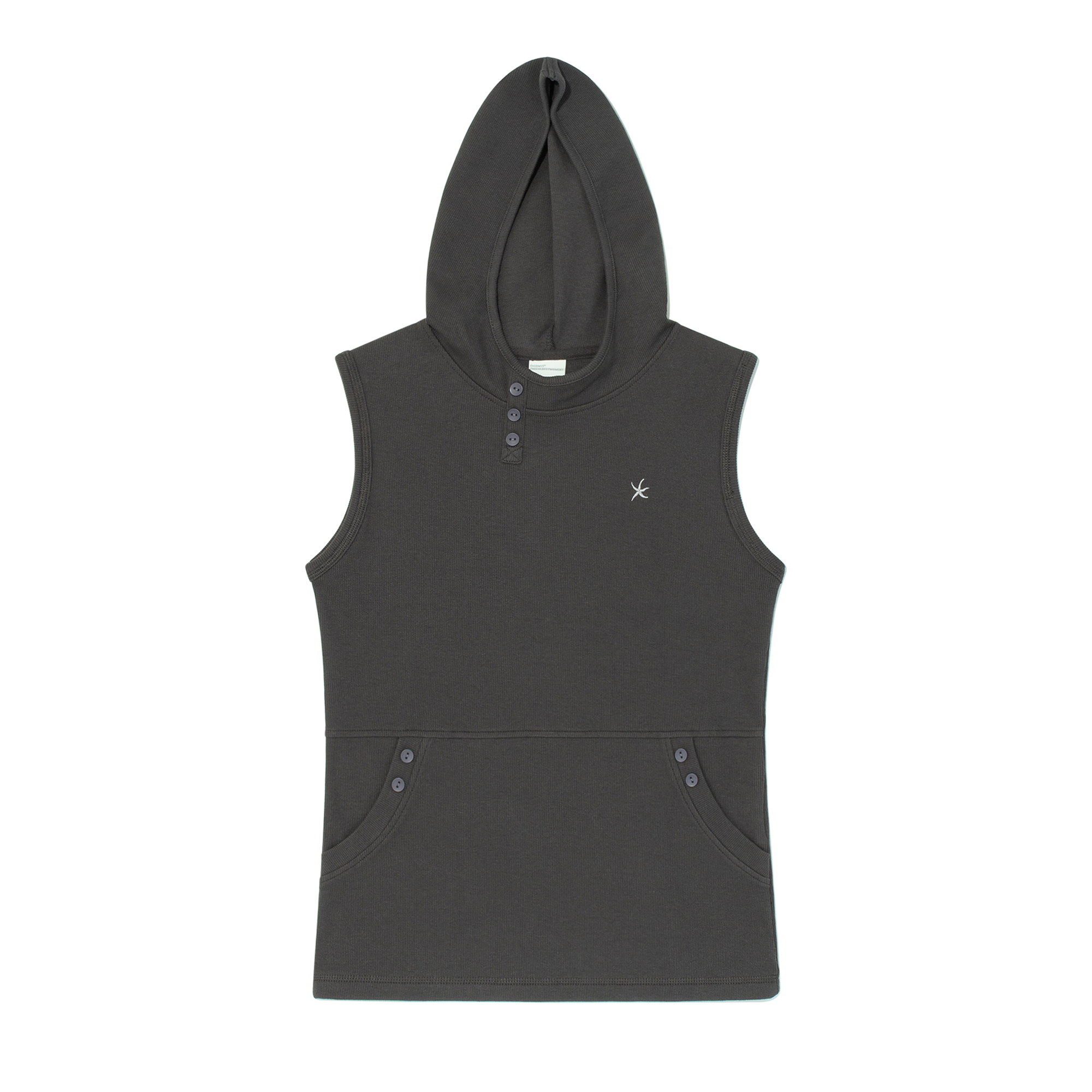 (w) TCM henley neck hooded sleeveless T (charcoal)
