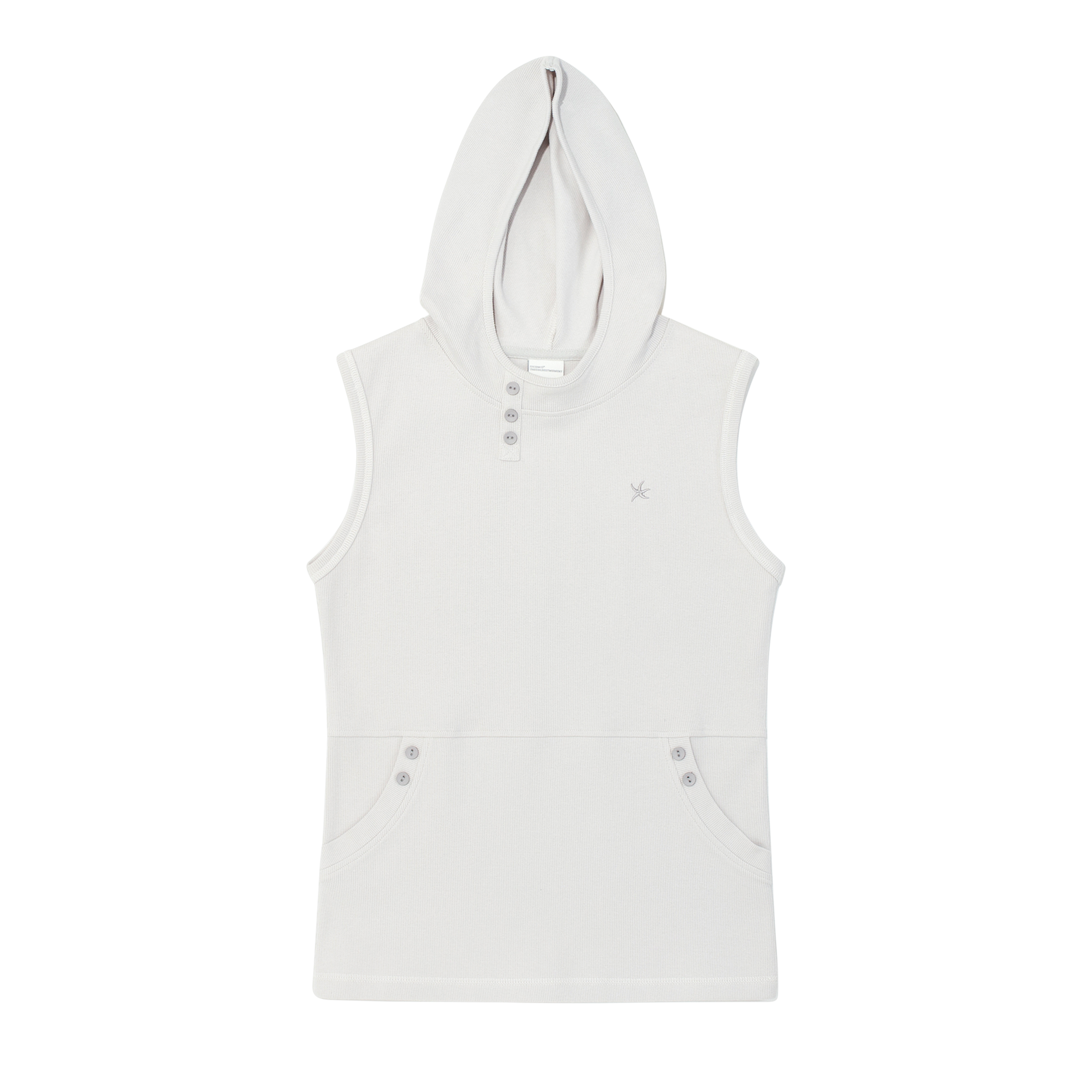 (w) TCM henley neck hooded sleeveless T (light grey)