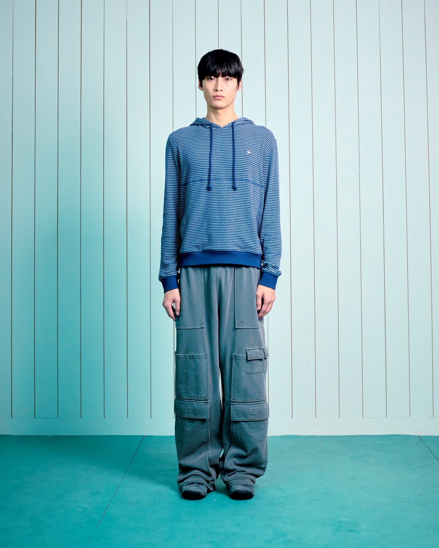 TCM contrast stripe hoodie (navy)