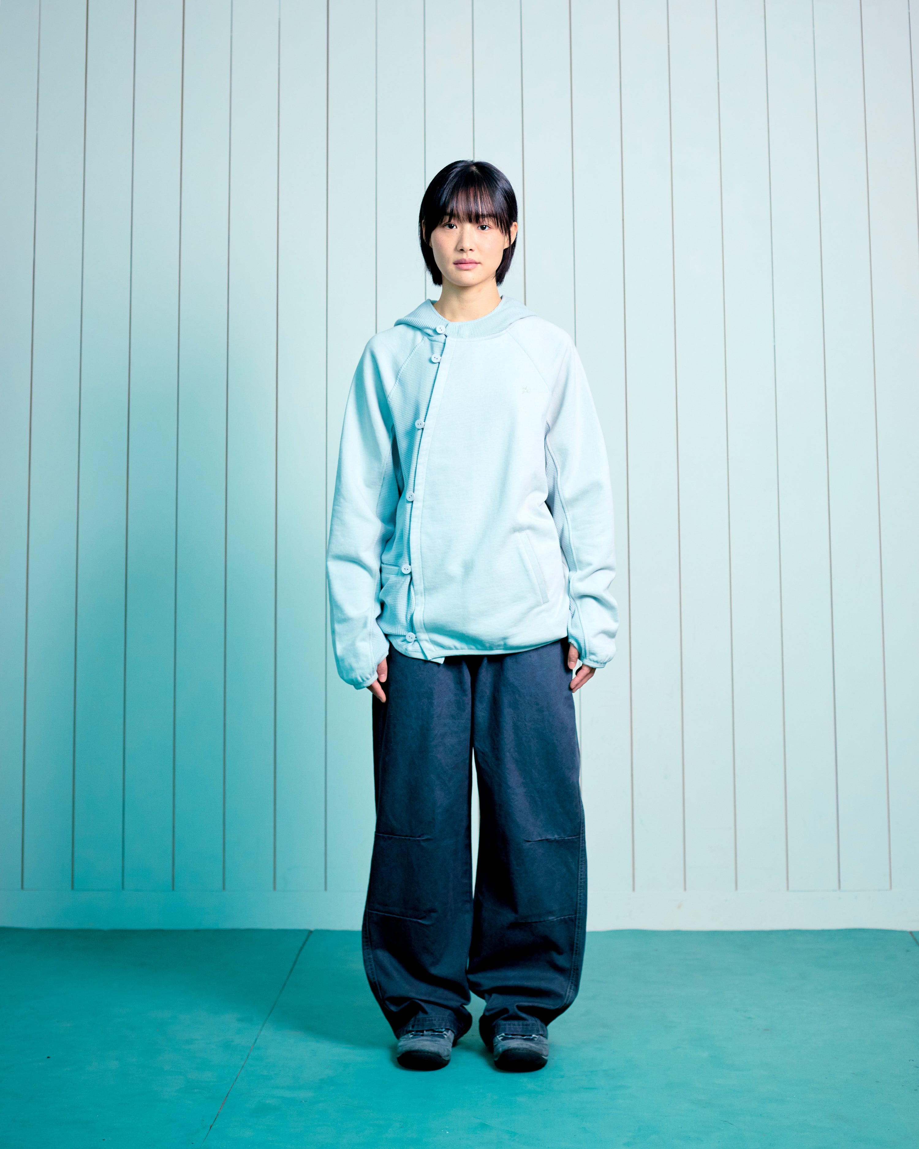 TCM curved button waffle jacket (sky blue)