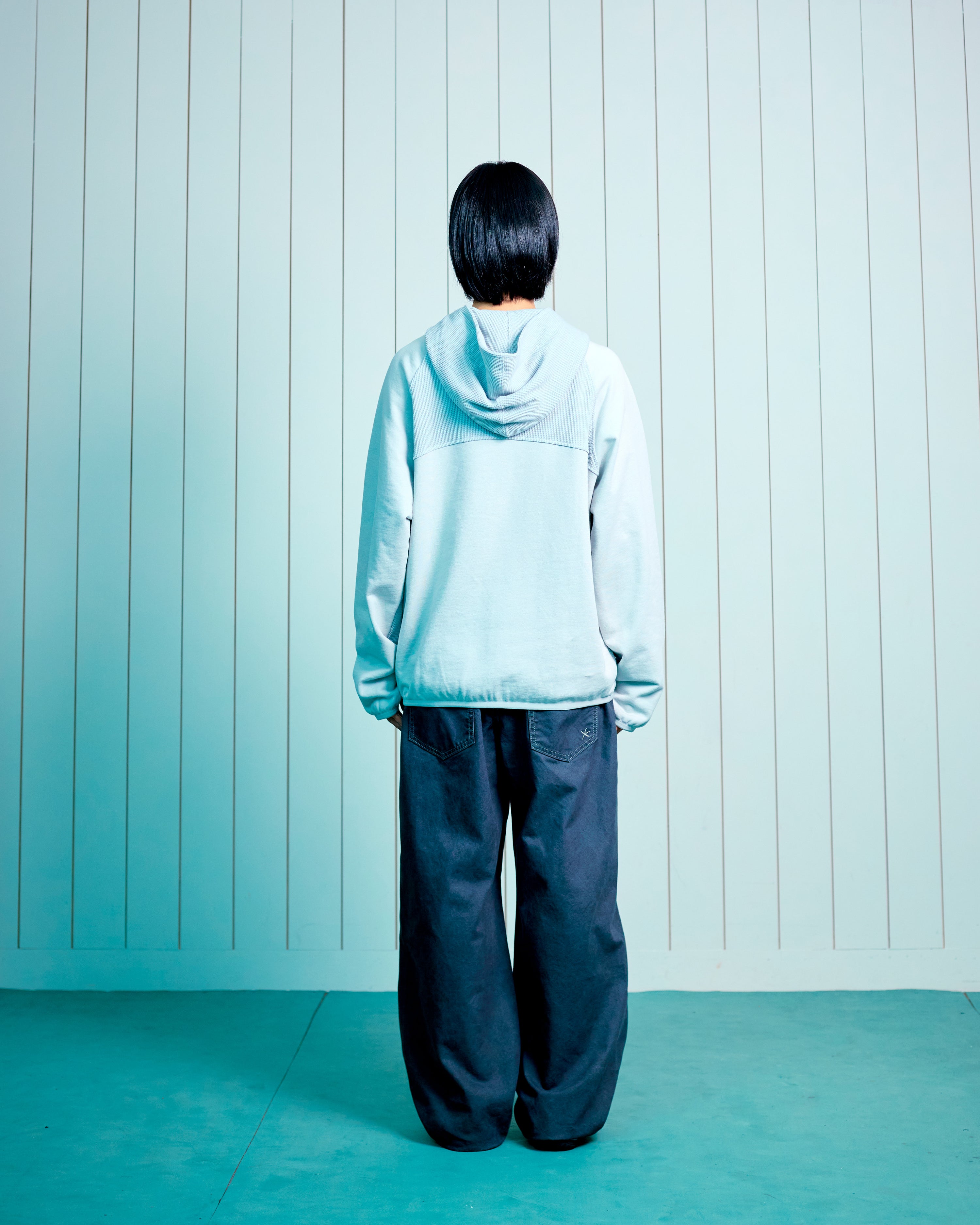 TCM curved button waffle jacket (sky blue)