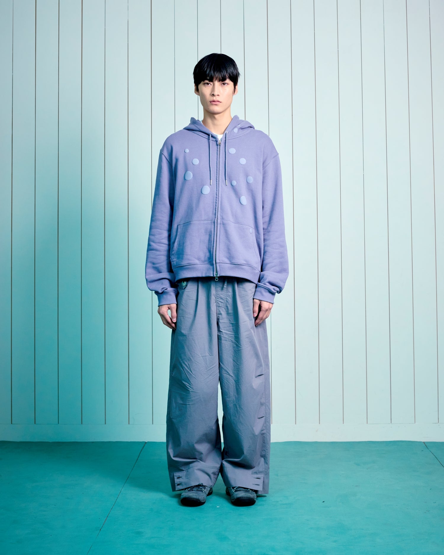 TCM dot hooded zip-up (purple)