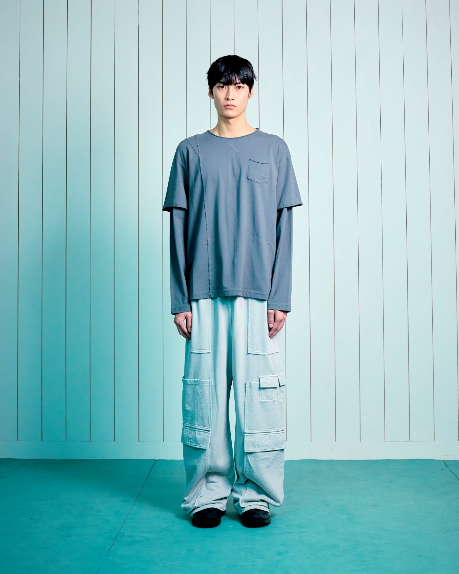 TCM raw cut layered long sleeve (charcoal)