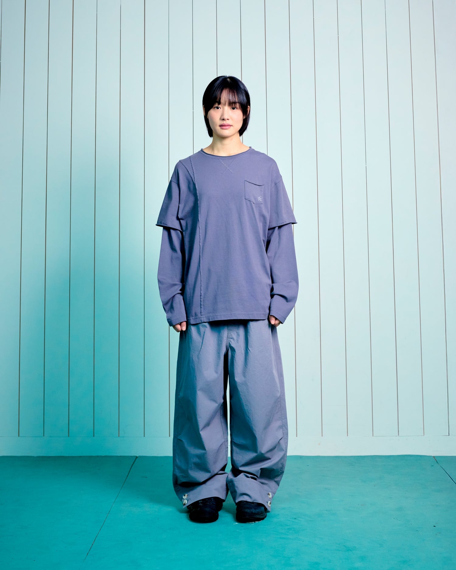 TCM raw cut layered long sleeve (dark purple)