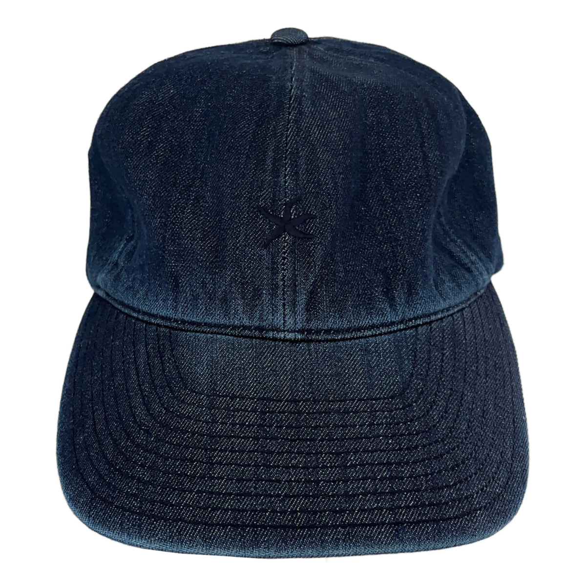 TCM blue denim cap minimalist logo front view
